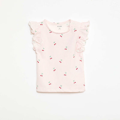 Jersey T-shirt with ruffled short sleeves PINK
