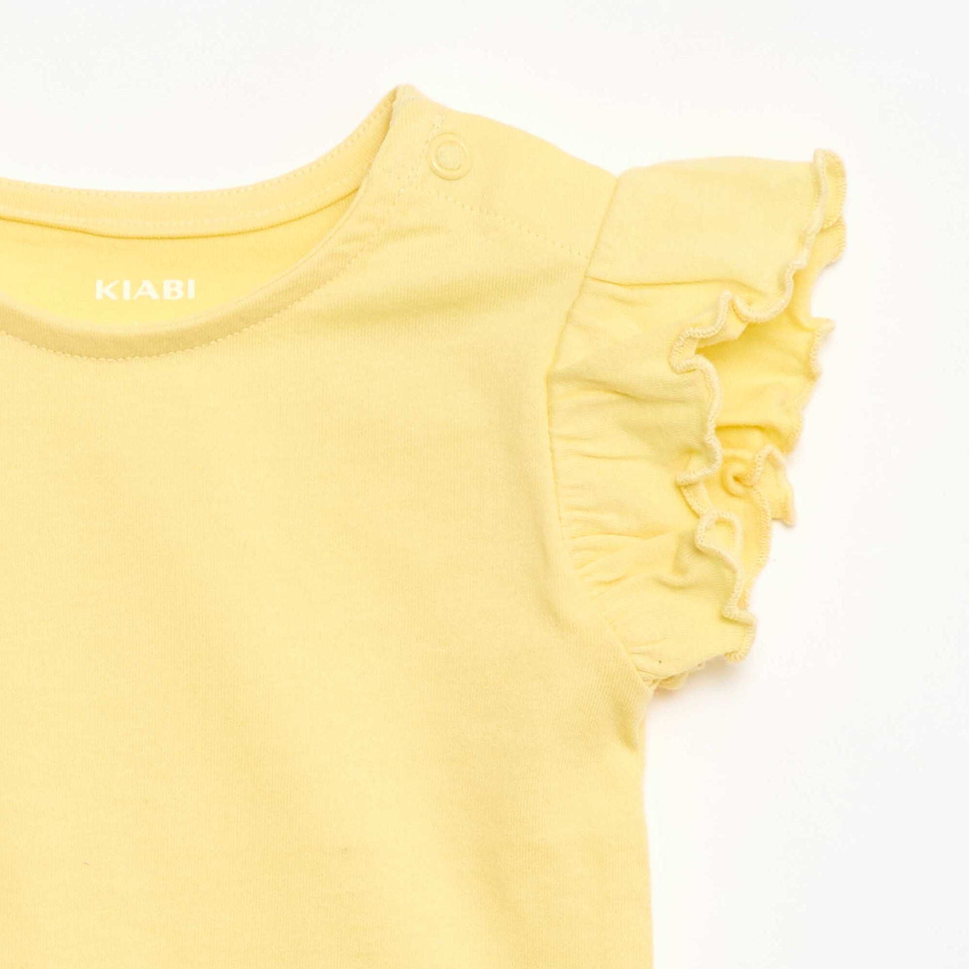 Ruffled short-sleeved jersey T-shirt YELLOW
