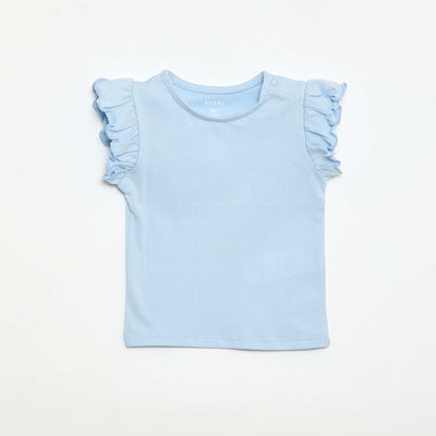 Ruffled short-sleeved jersey T-shirt BLUE
