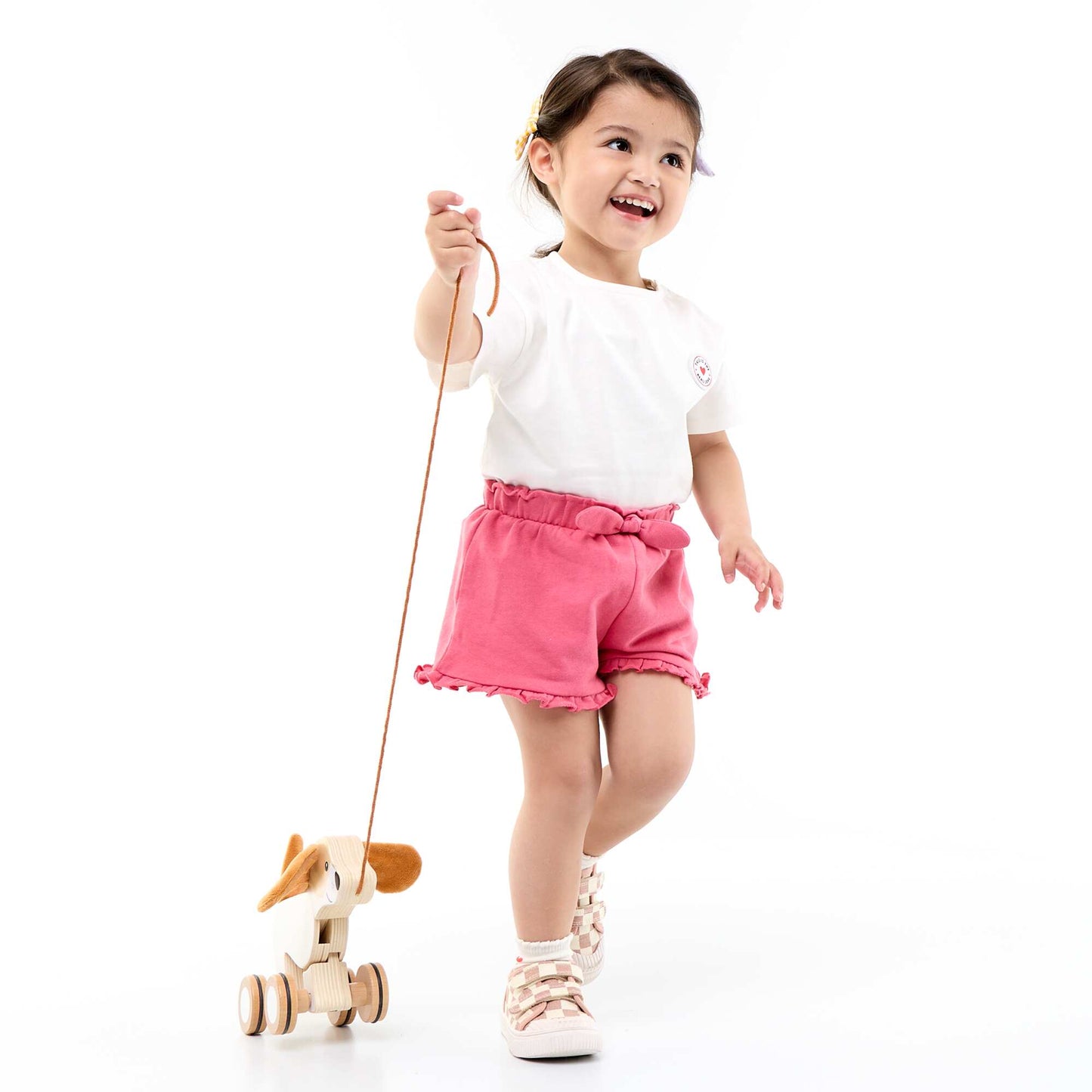 Ruffled shorts with waist tie FUCHSIA