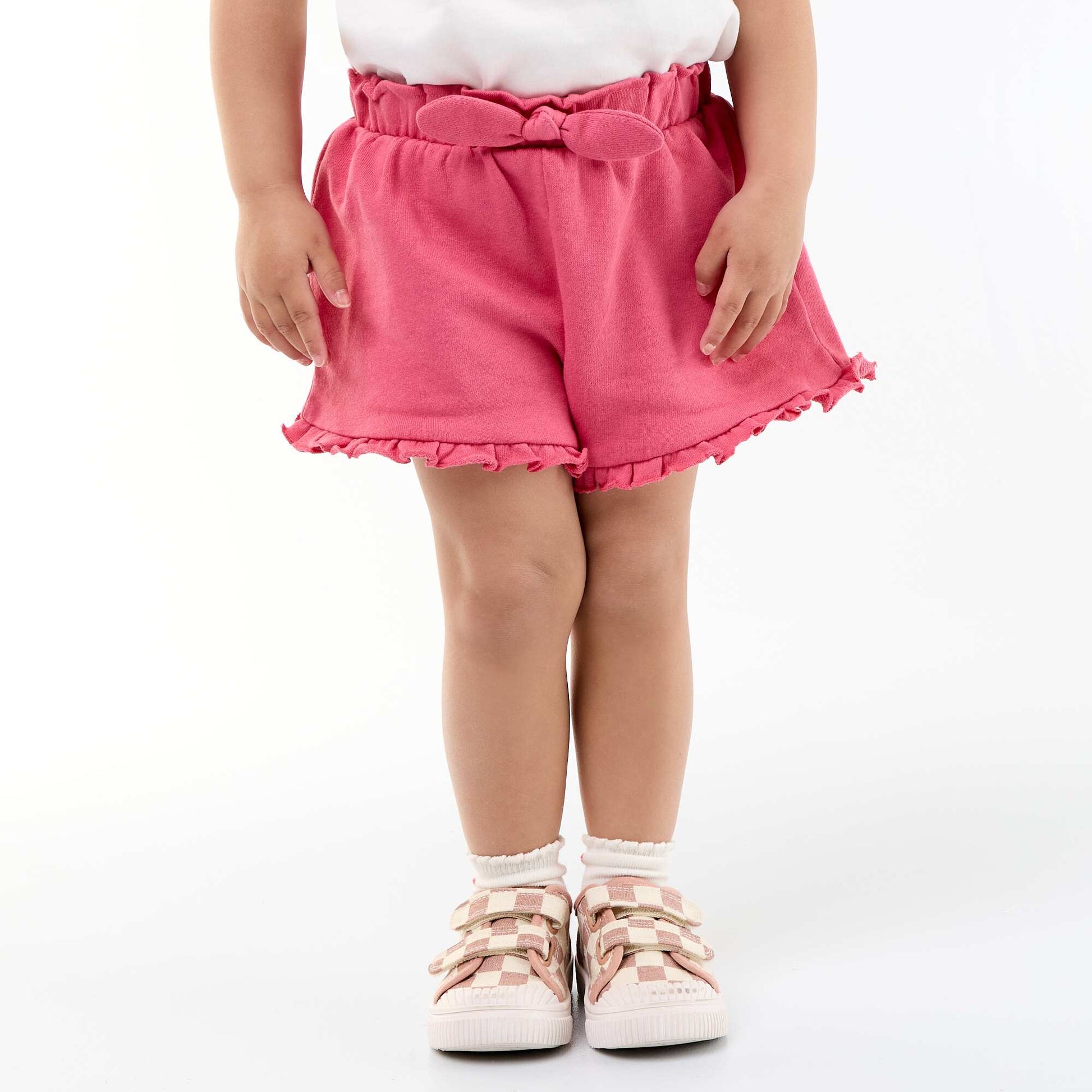 Ruffled shorts with waist tie FUCHSIA