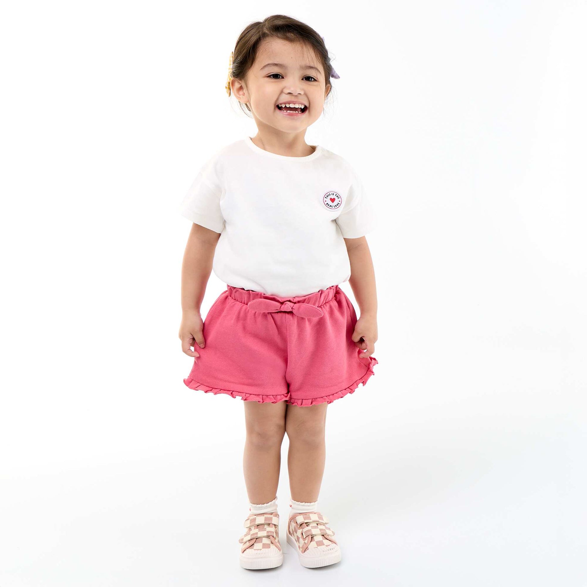 Ruffled shorts with waist tie FUCHSIA