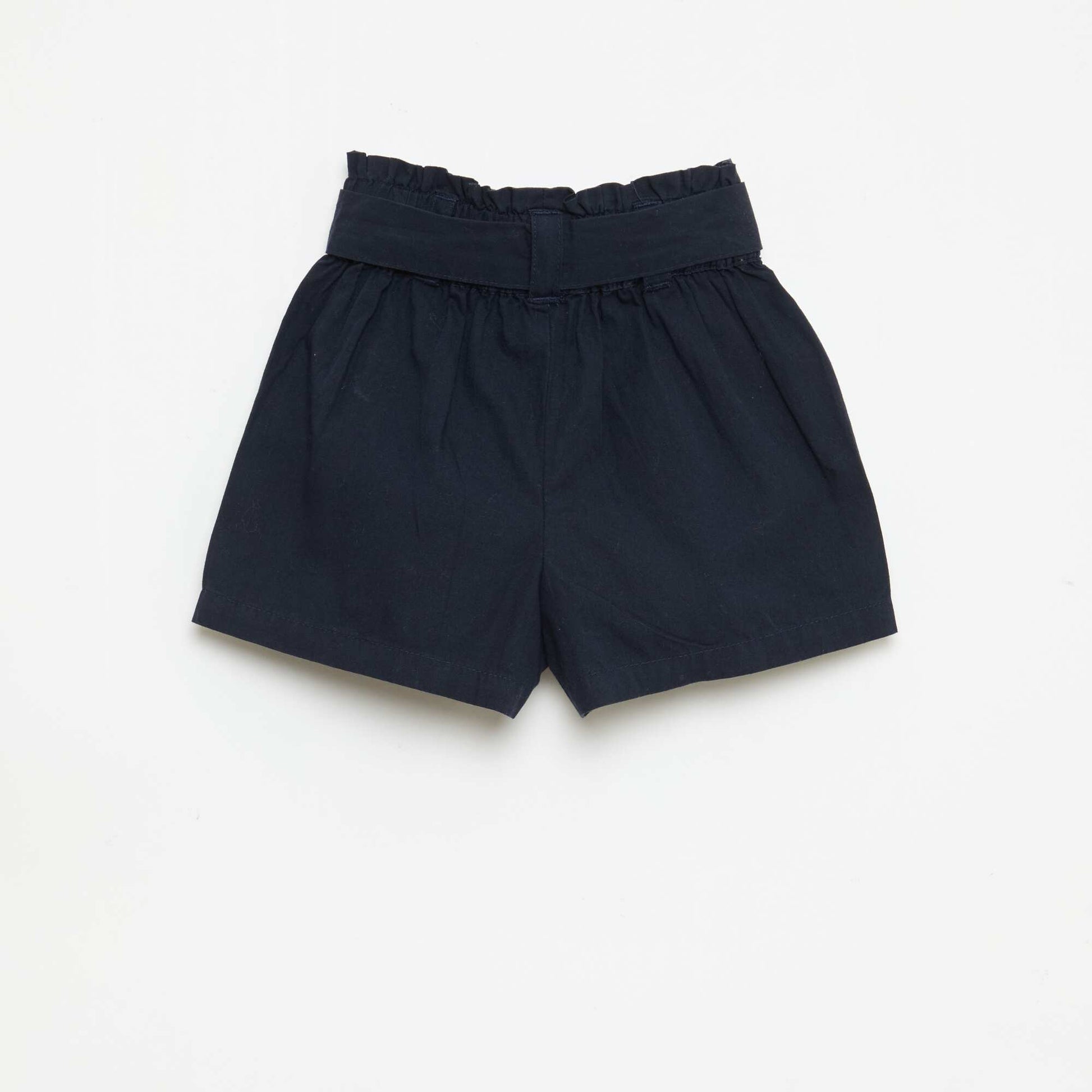 شورت من البوبلين بخصر مربوط بالرباط - أزرق