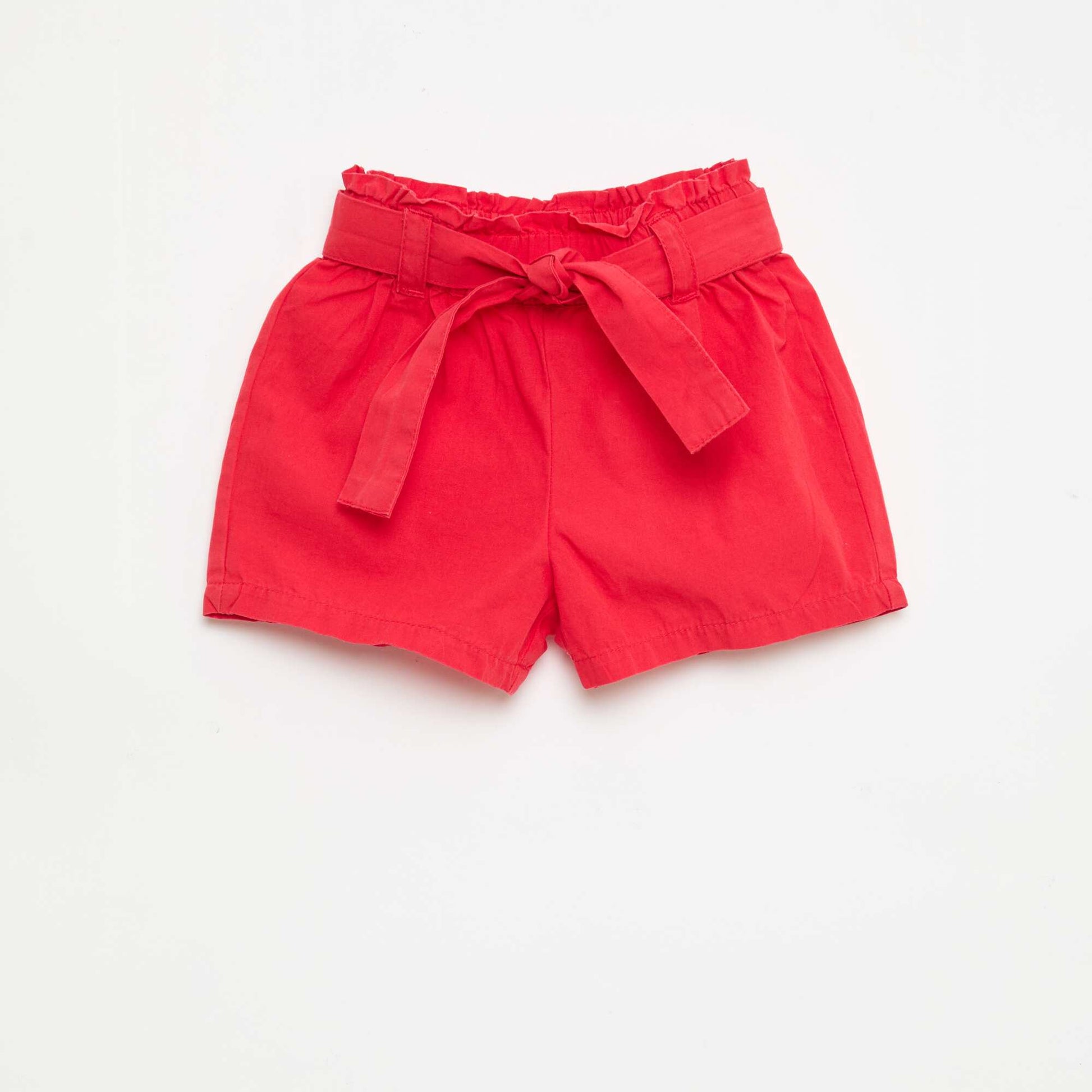 شورت من البوبلين بخصر مربوط بالرباط - أحمر