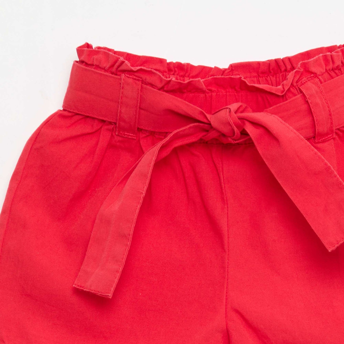 شورت من البوبلين بخصر مربوط بالرباط - أحمر