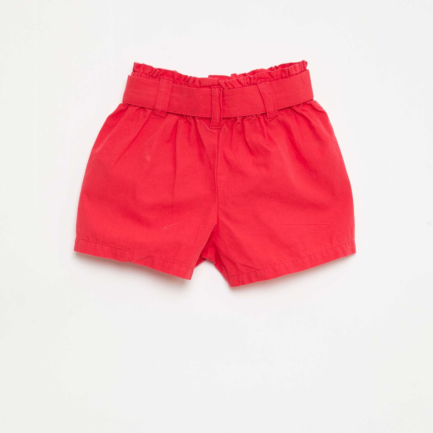 شورت من البوبلين بخصر مربوط بالرباط - أحمر