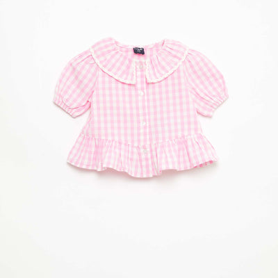 Peter Pan Collar Blouse with Ruffles PINK