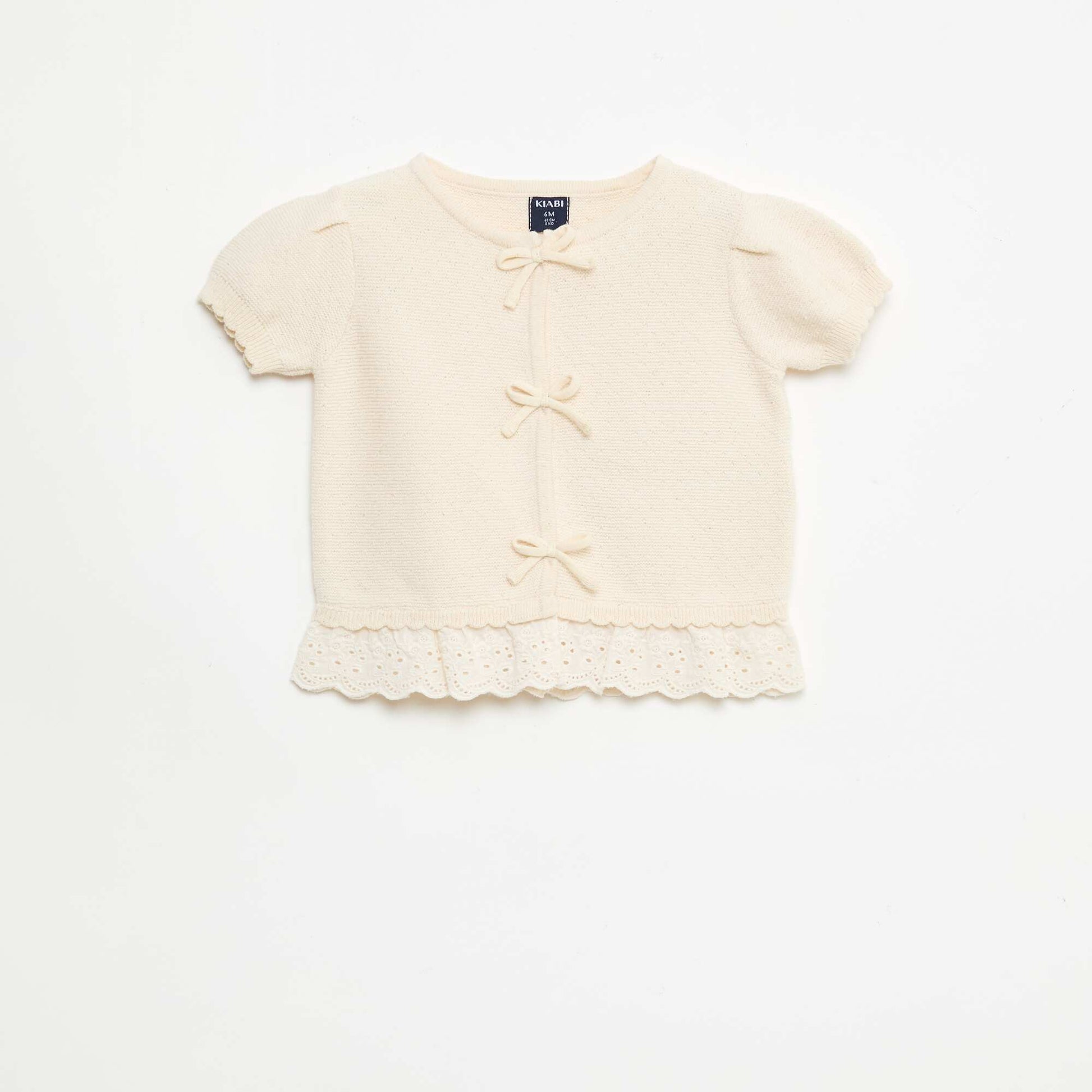 Short-Sleeve Sweater with Decorative Knots BEIGE
