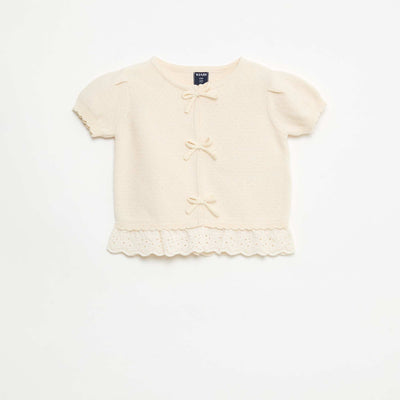 Short-Sleeve Sweater with Decorative Knots BEIGE