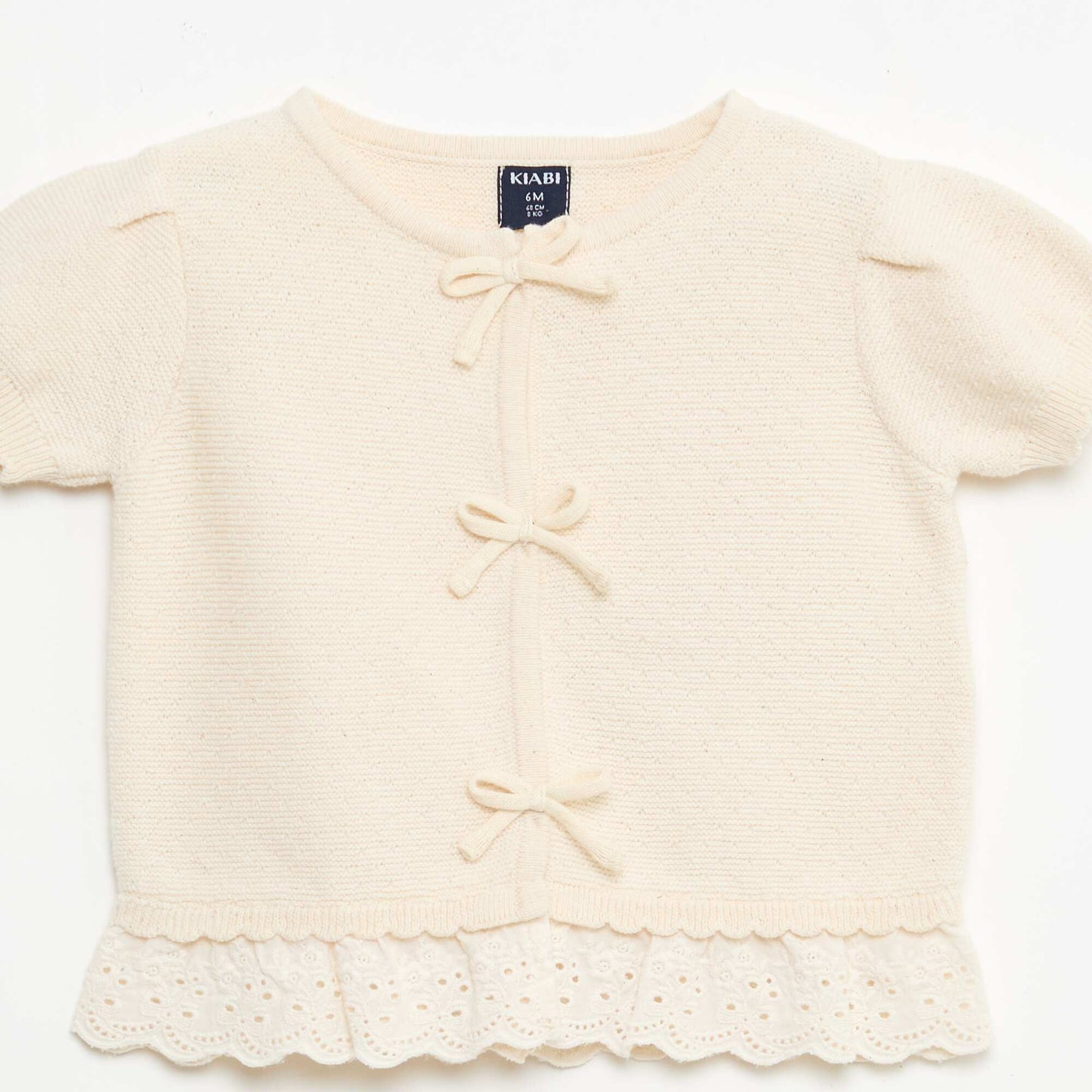 Short-Sleeve Sweater with Decorative Knots BEIGE