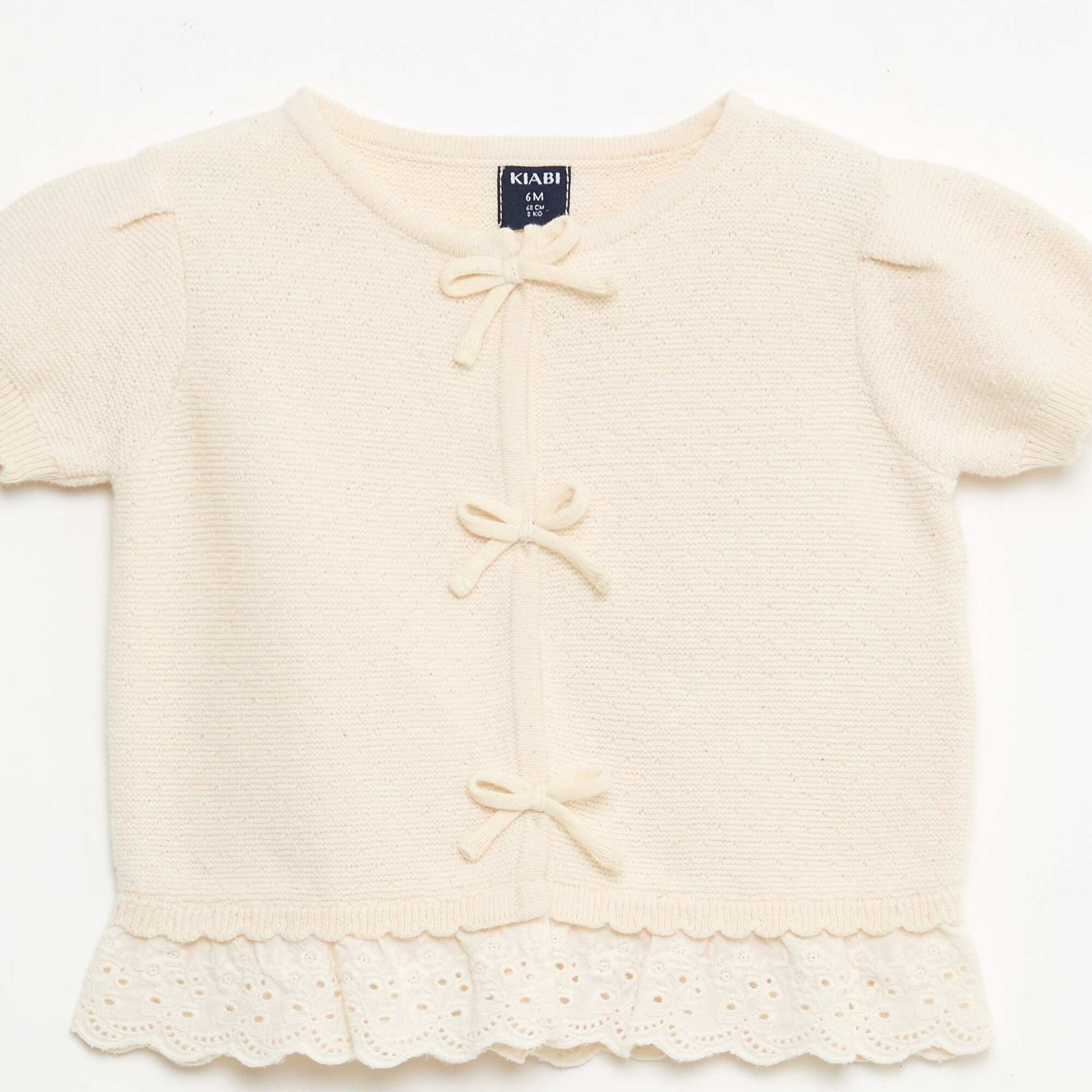 Short-Sleeve Sweater with Decorative Knots BEIGE