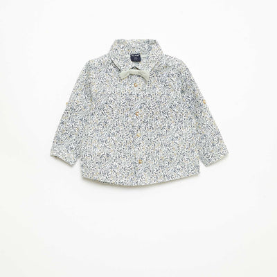 Cotton Shirt with Detachable Bow Tie WHITE