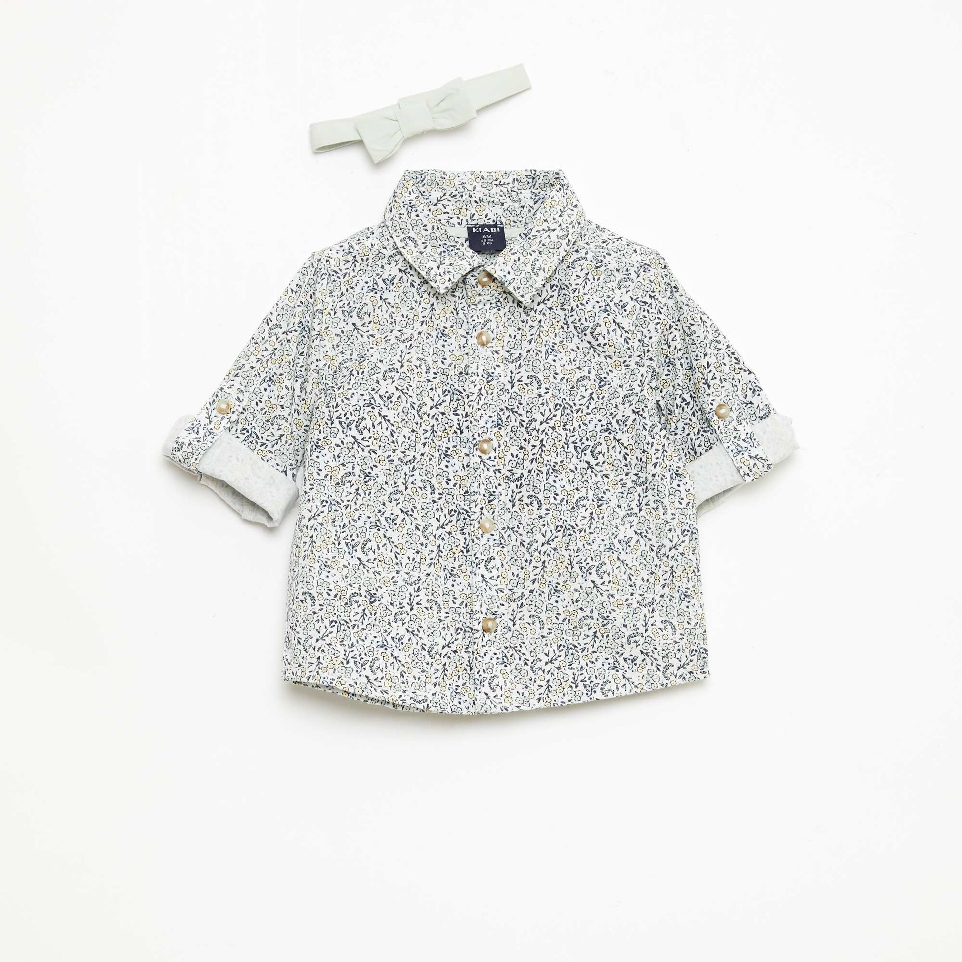 Cotton Shirt with Detachable Bow Tie WHITE