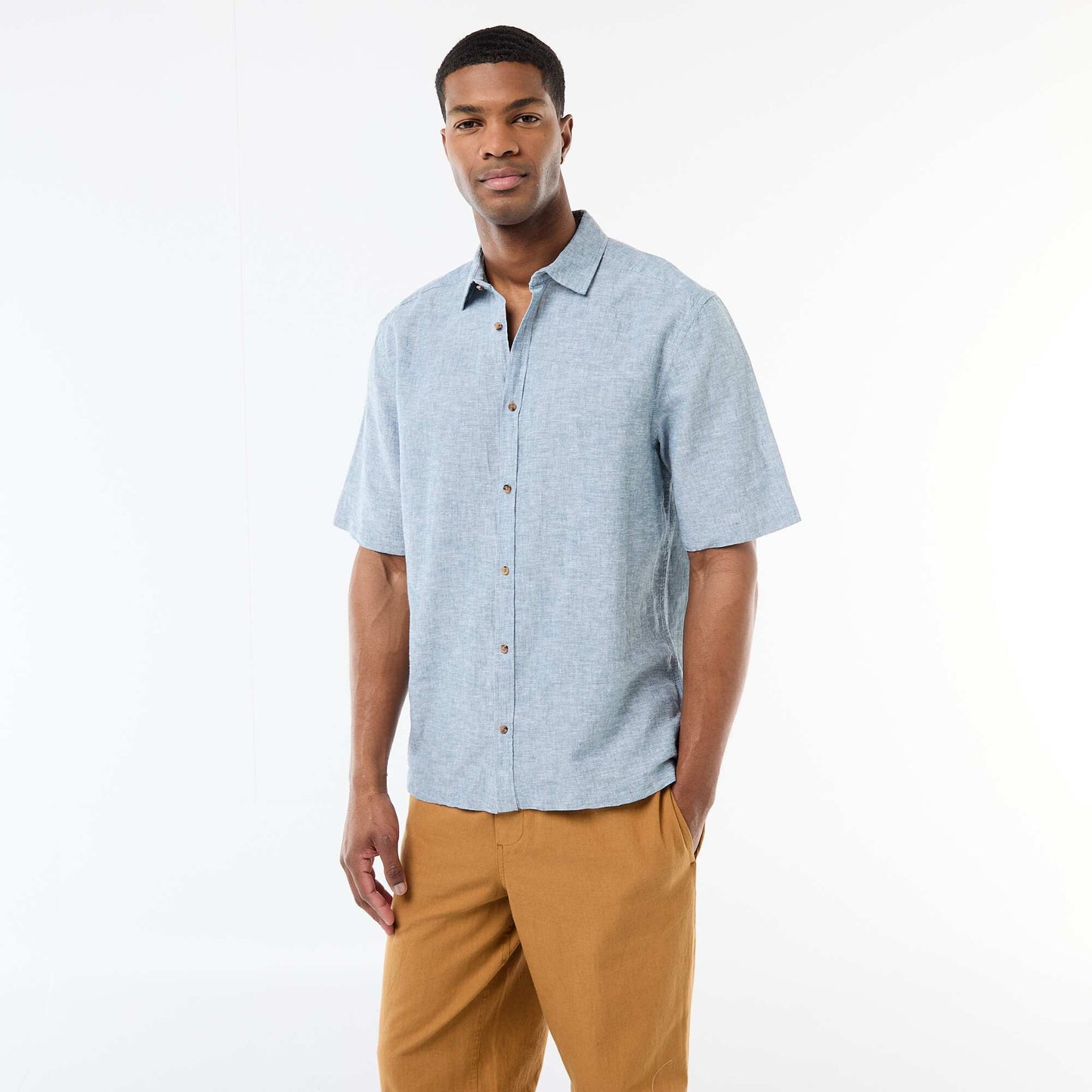 Short-Sleeved Linen-Blend Shirt LIGHT GREEN