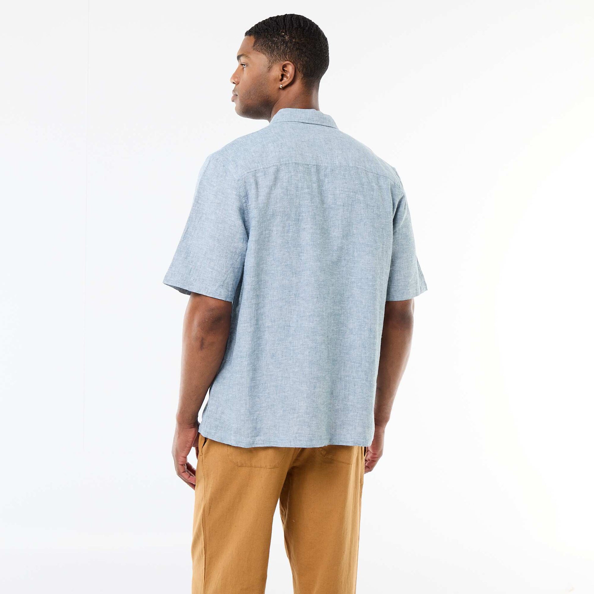 Short-Sleeved Linen-Blend Shirt LIGHT GREEN