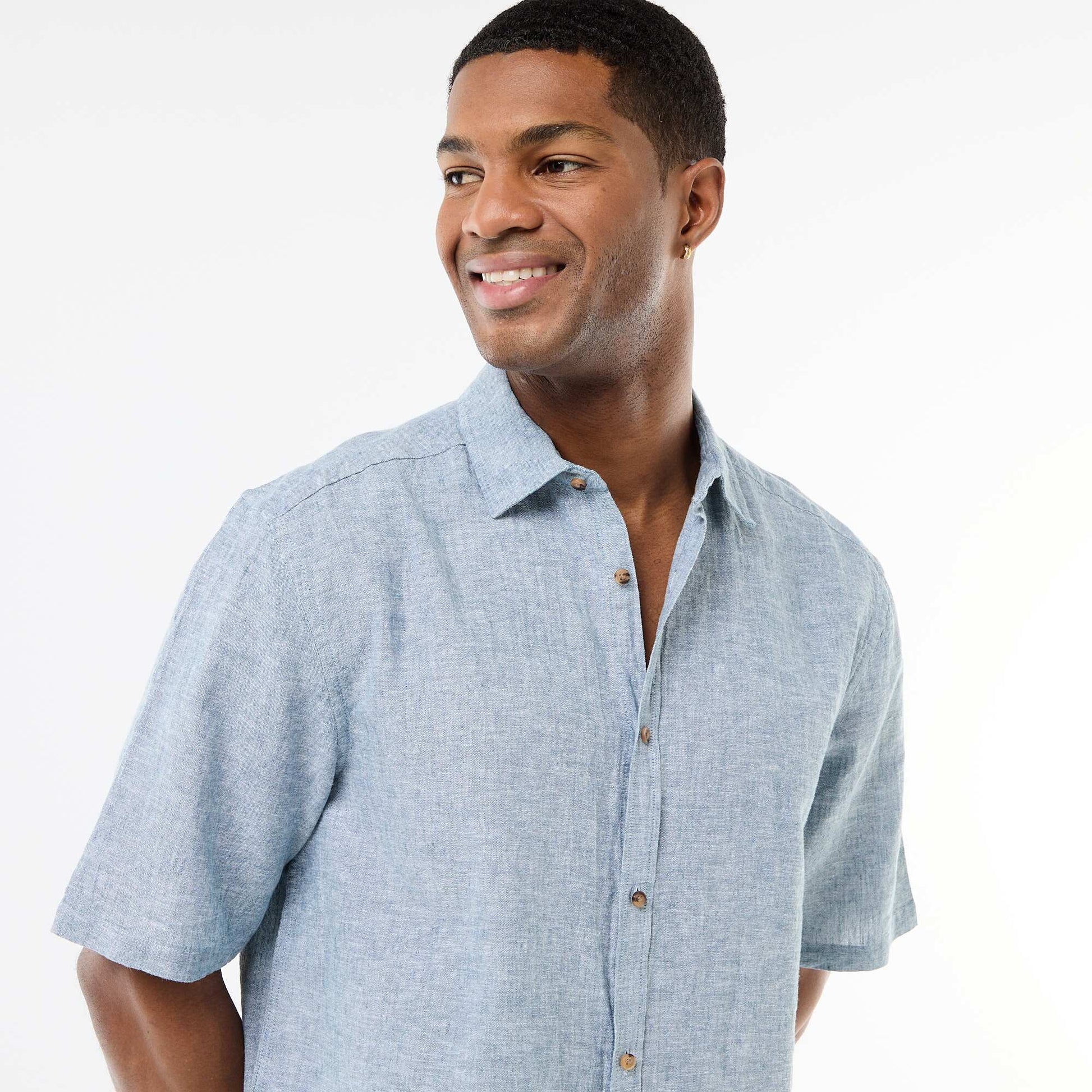Short-Sleeved Linen-Blend Shirt LIGHT GREEN
