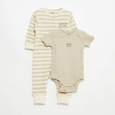 Evolutive Bodysuit + Ribbed Knit Sleepsuit Set BROWN