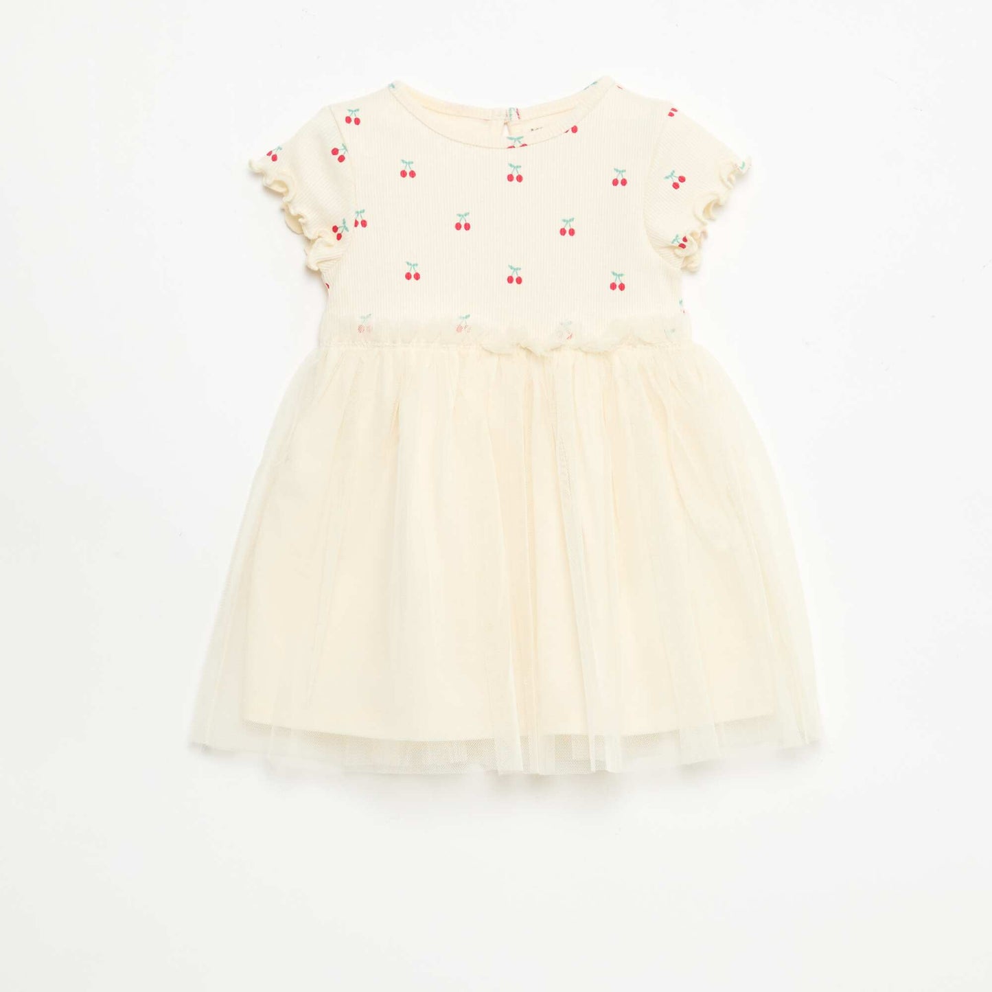 Ribbed Knit and Tulle Dress WHITE