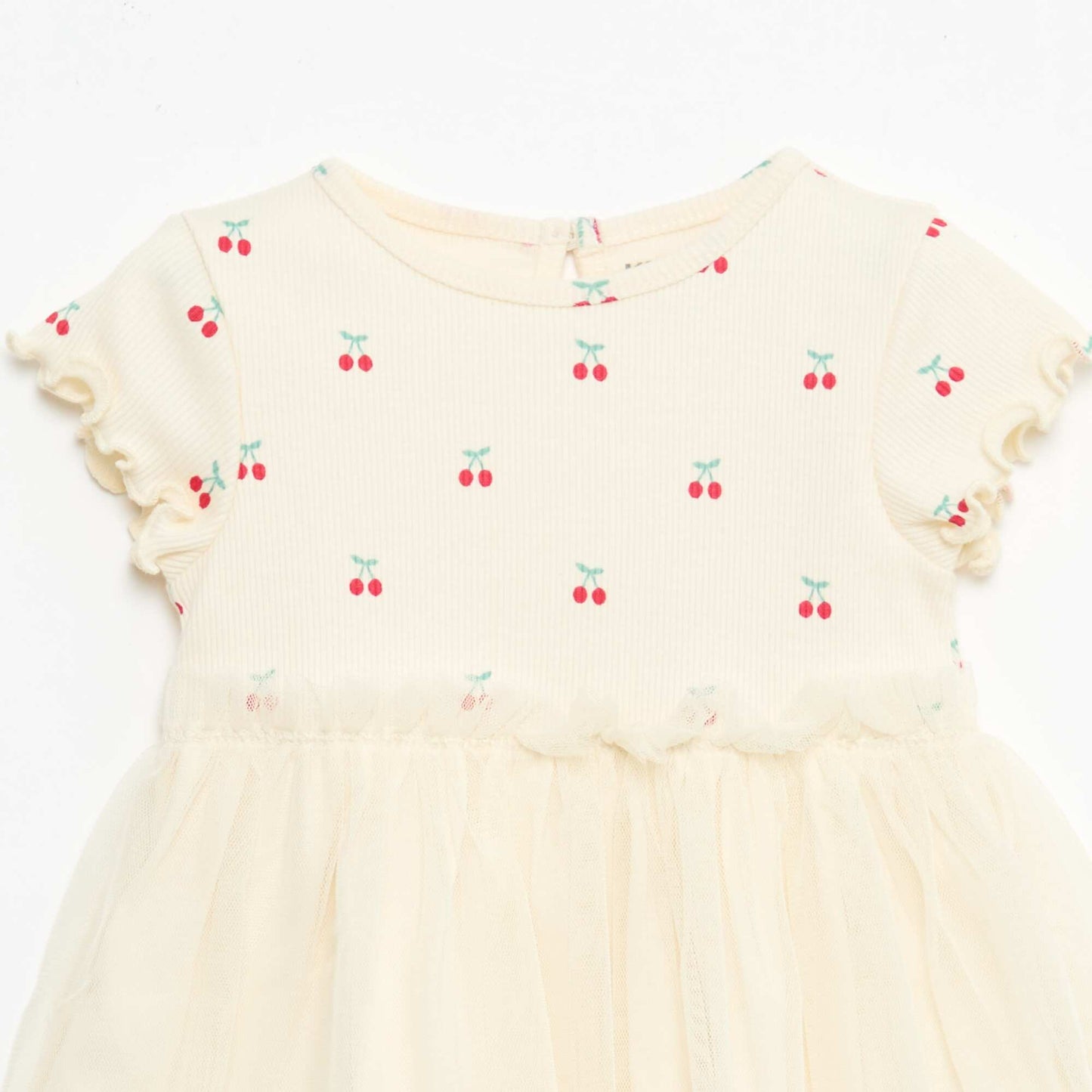 Ribbed Knit and Tulle Dress WHITE