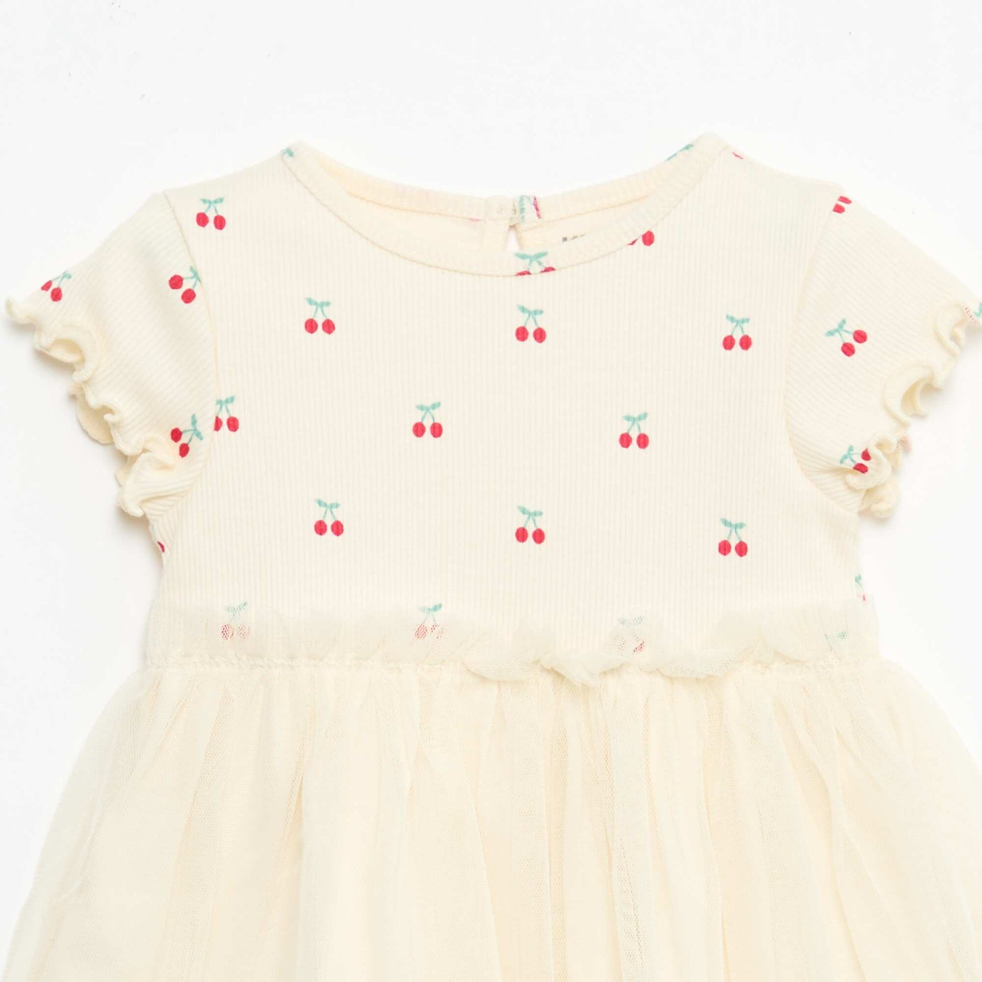 Ribbed Knit and Tulle Dress WHITE