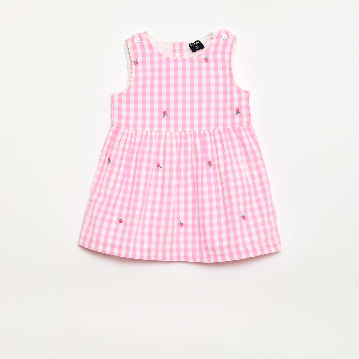 2-piece Set - Sleeveless Gingham Cotton Poplin Dress + Bloomers PINK