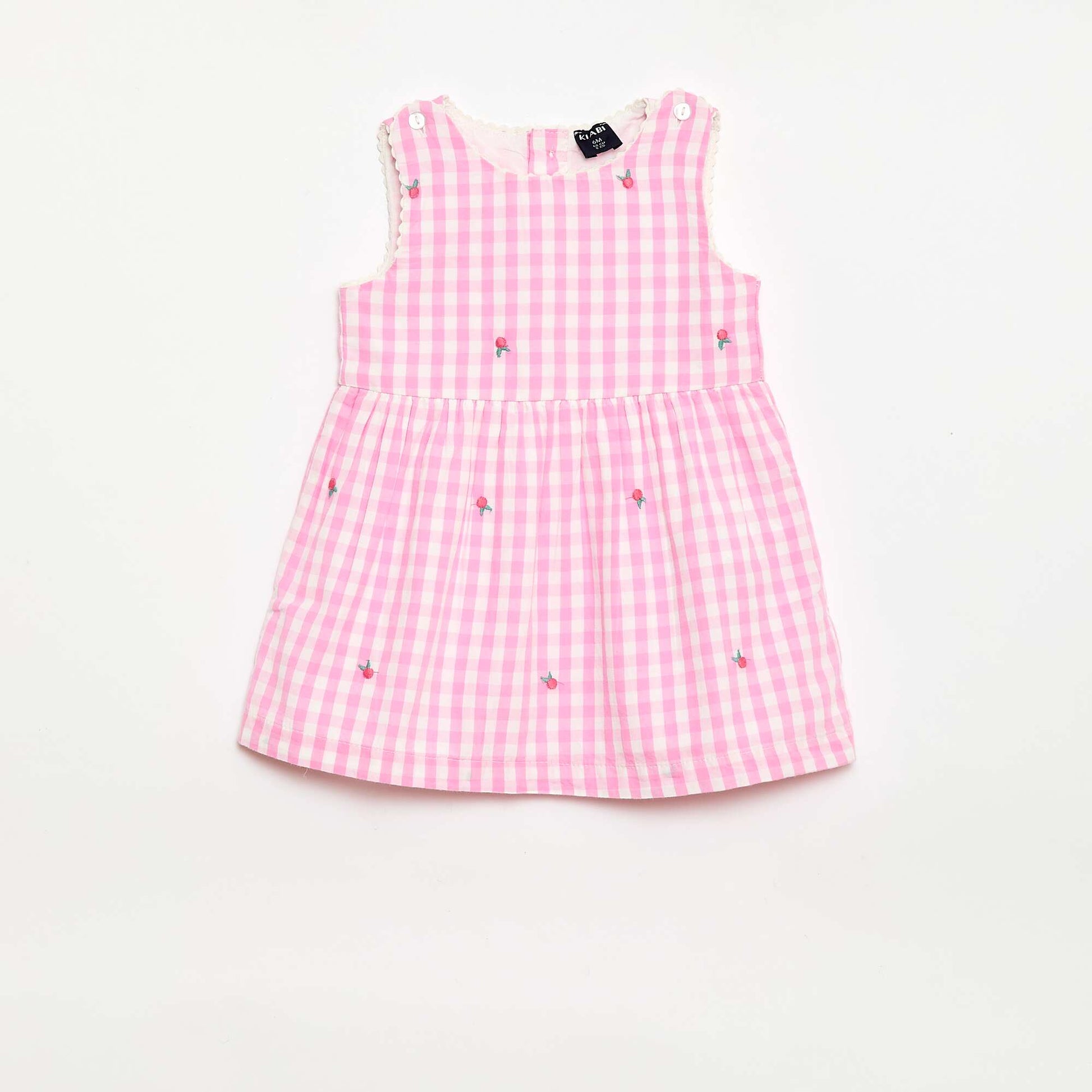 2-piece Set - Sleeveless Gingham Cotton Poplin Dress + Bloomers PINK