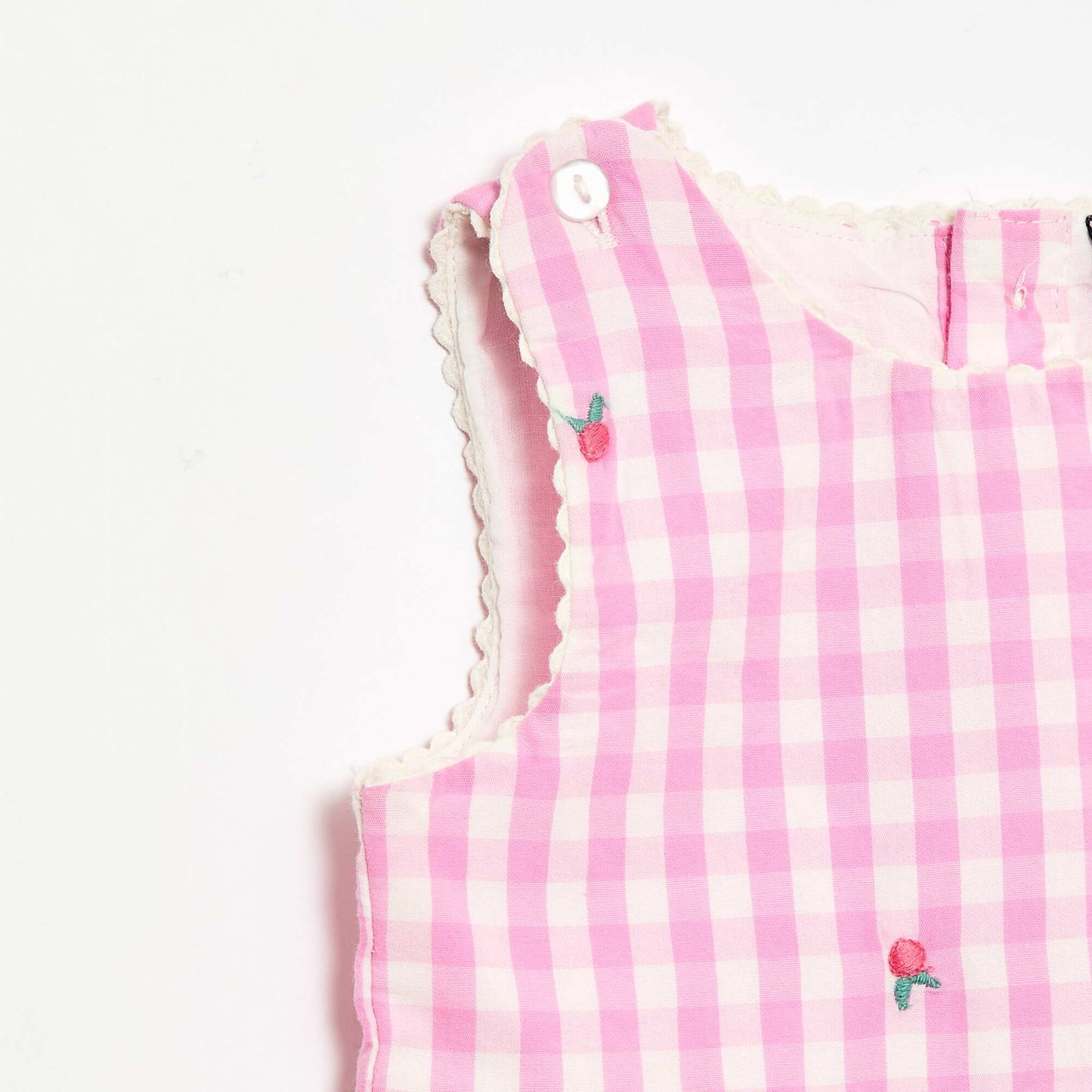 2-piece Set - Sleeveless Gingham Cotton Poplin Dress + Bloomers PINK