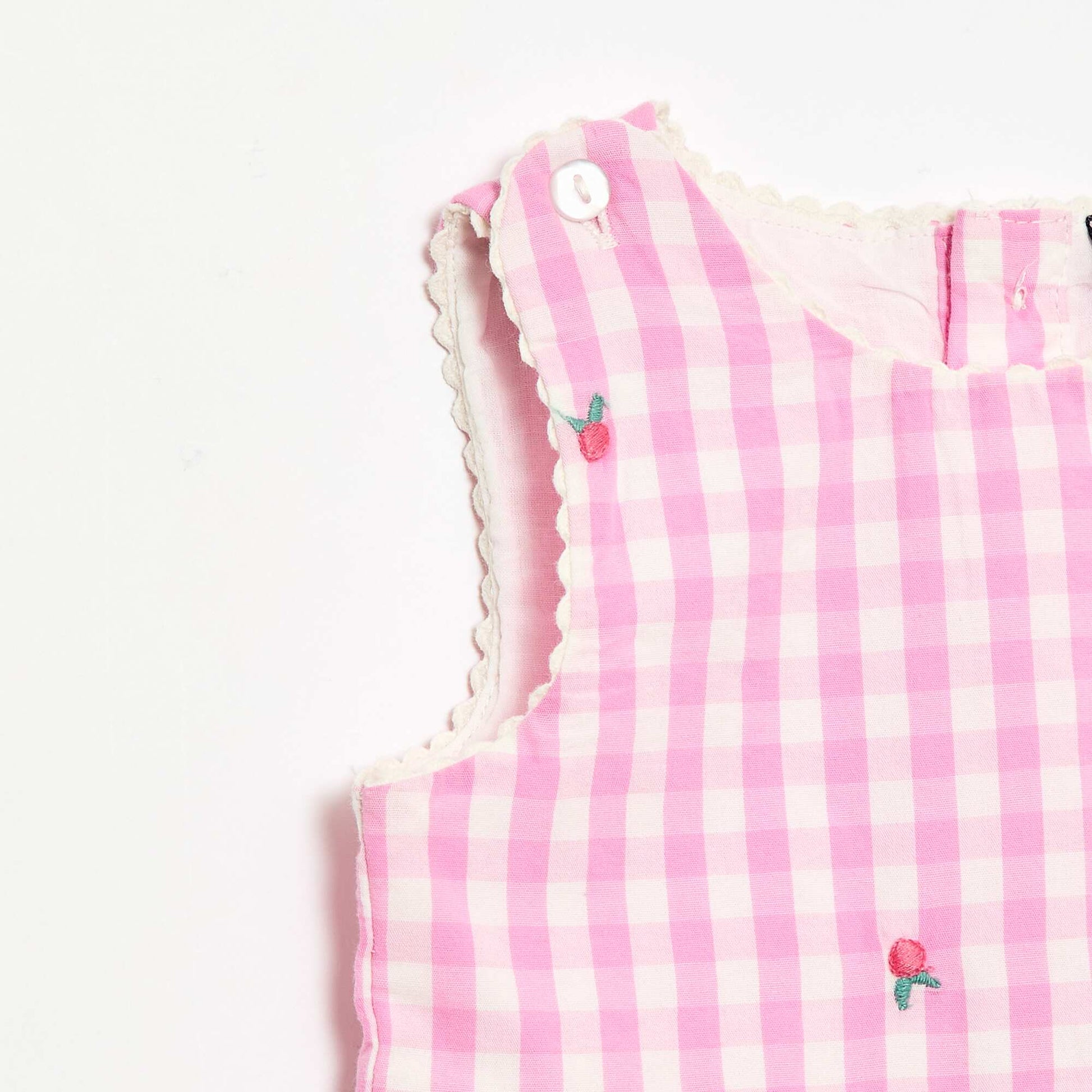 2-piece Set - Sleeveless Gingham Cotton Poplin Dress + Bloomers PINK