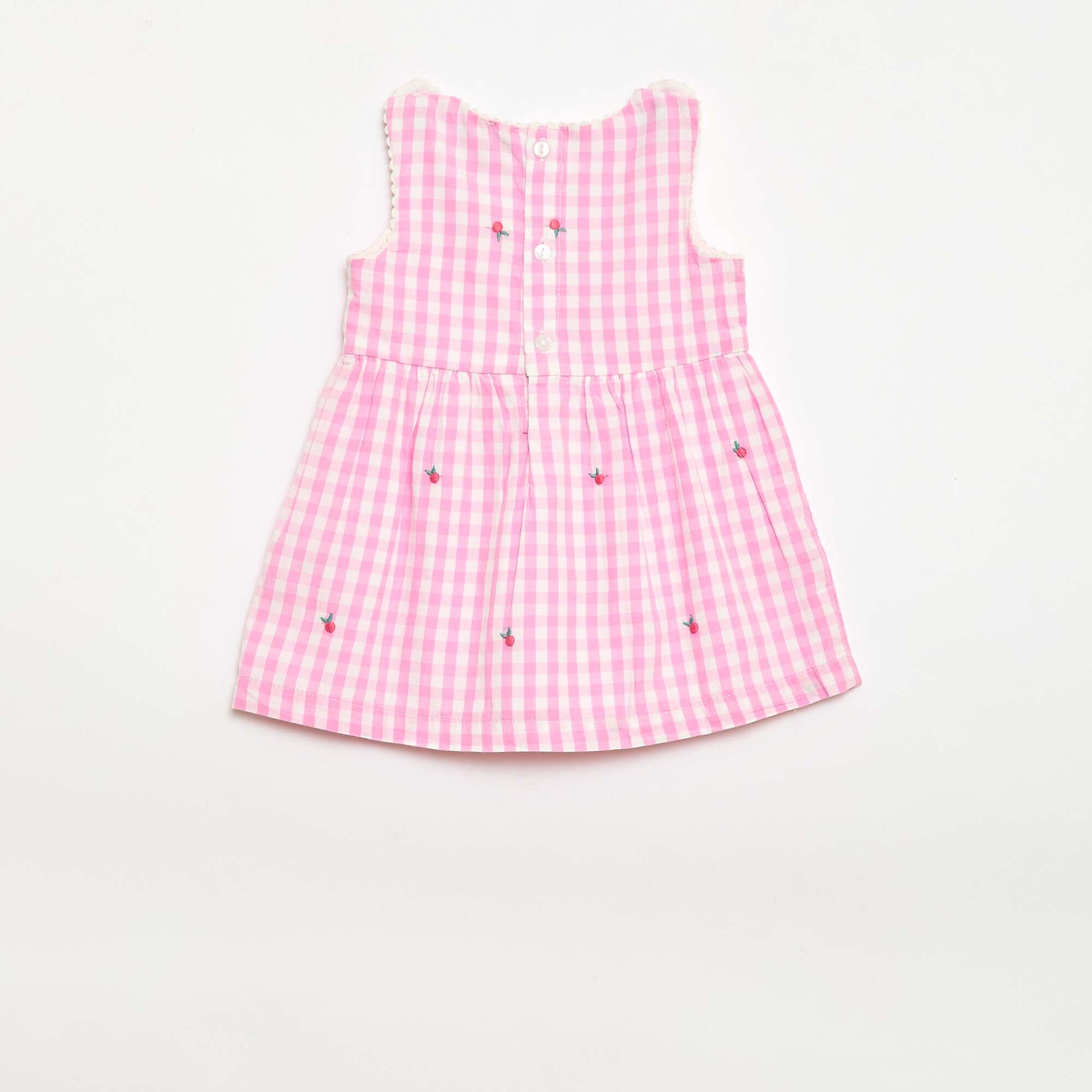 2-piece Set - Sleeveless Gingham Cotton Poplin Dress + Bloomers PINK