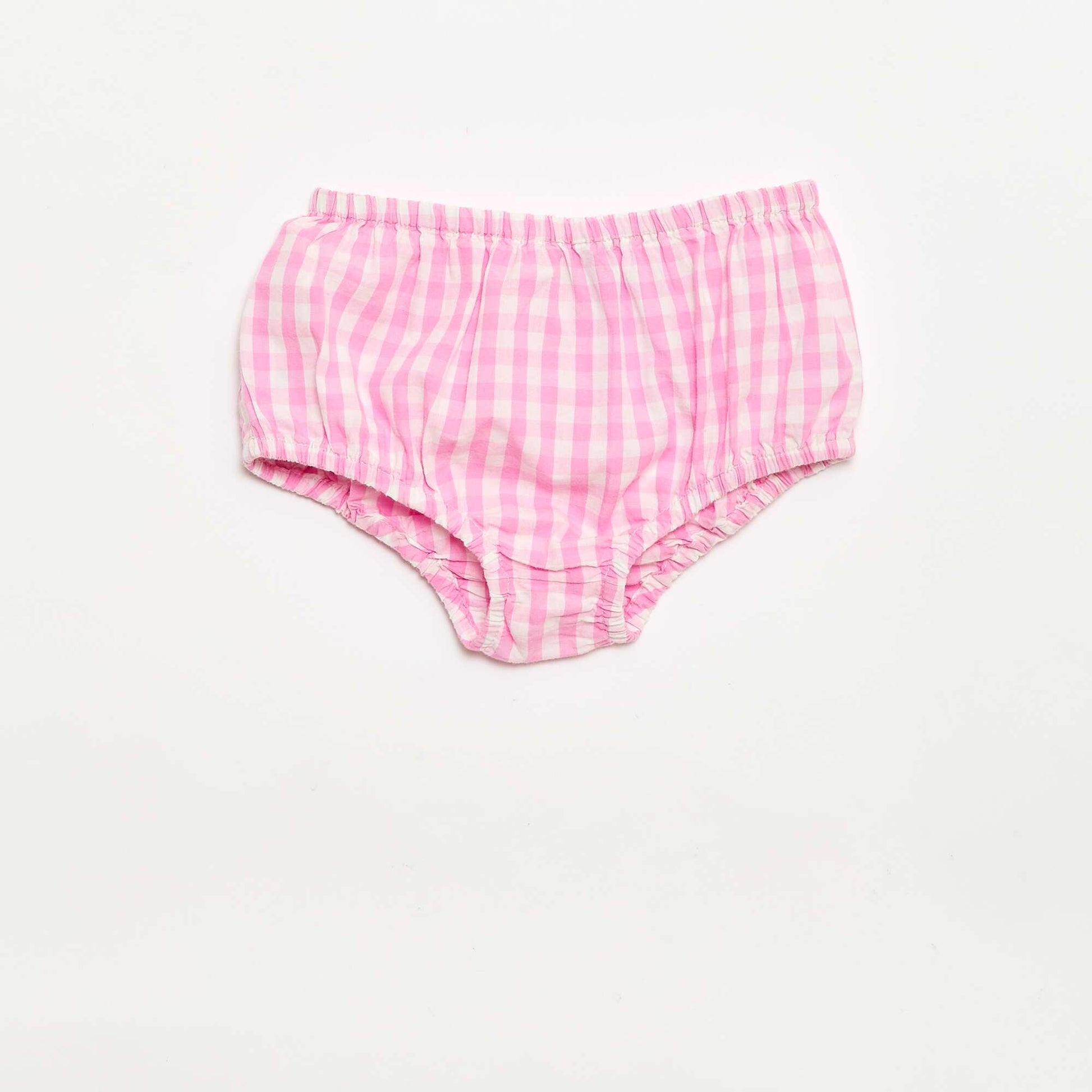 2-piece Set - Sleeveless Gingham Cotton Poplin Dress + Bloomers PINK