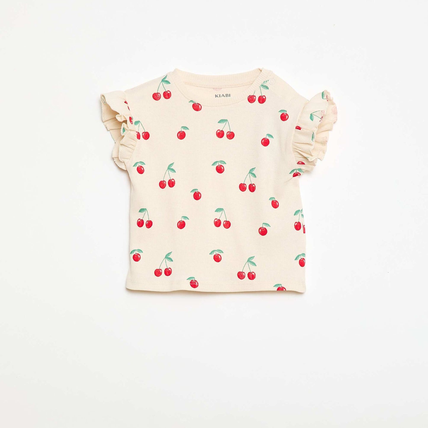 Ribbed T-shirt with Short Flutter Sleeves WHITE