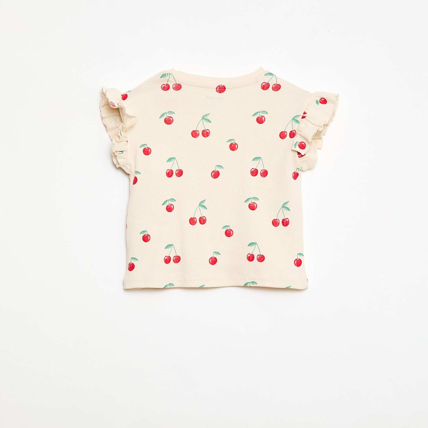 Ribbed T-shirt with Short Flutter Sleeves WHITE