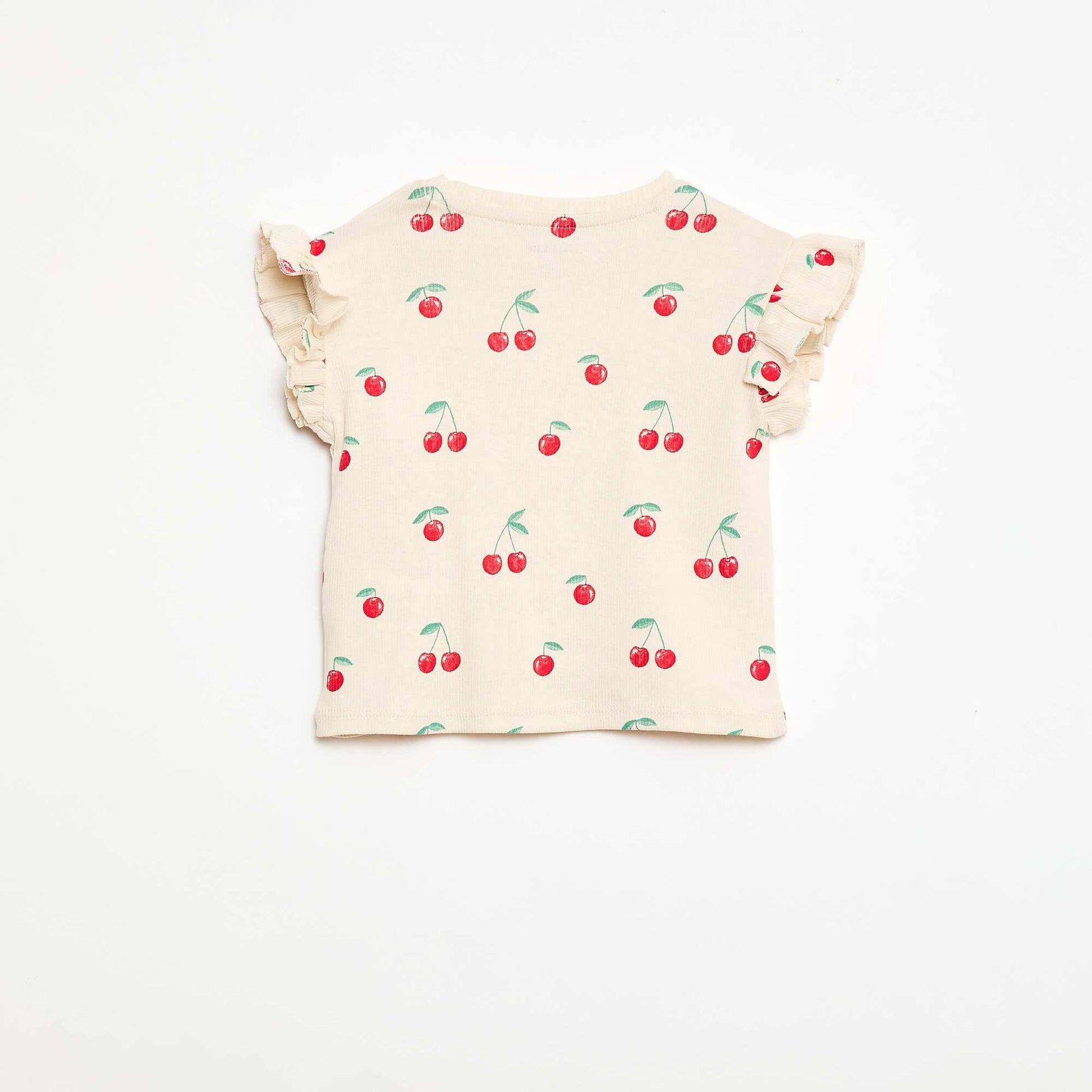 Ribbed T-shirt with Short Flutter Sleeves WHITE