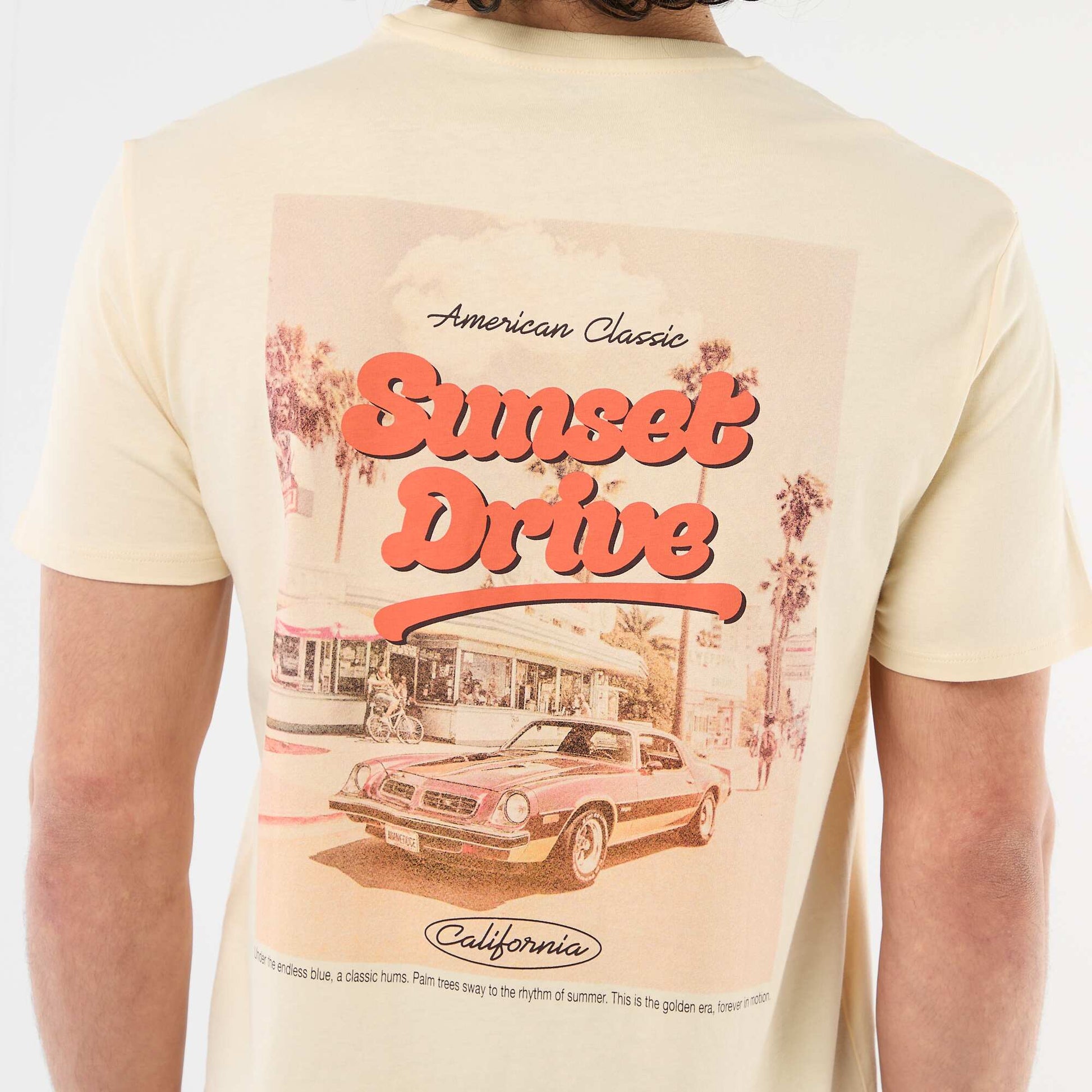 Printed Short-Sleeve T-Shirt with Front and Back Design BEIGE