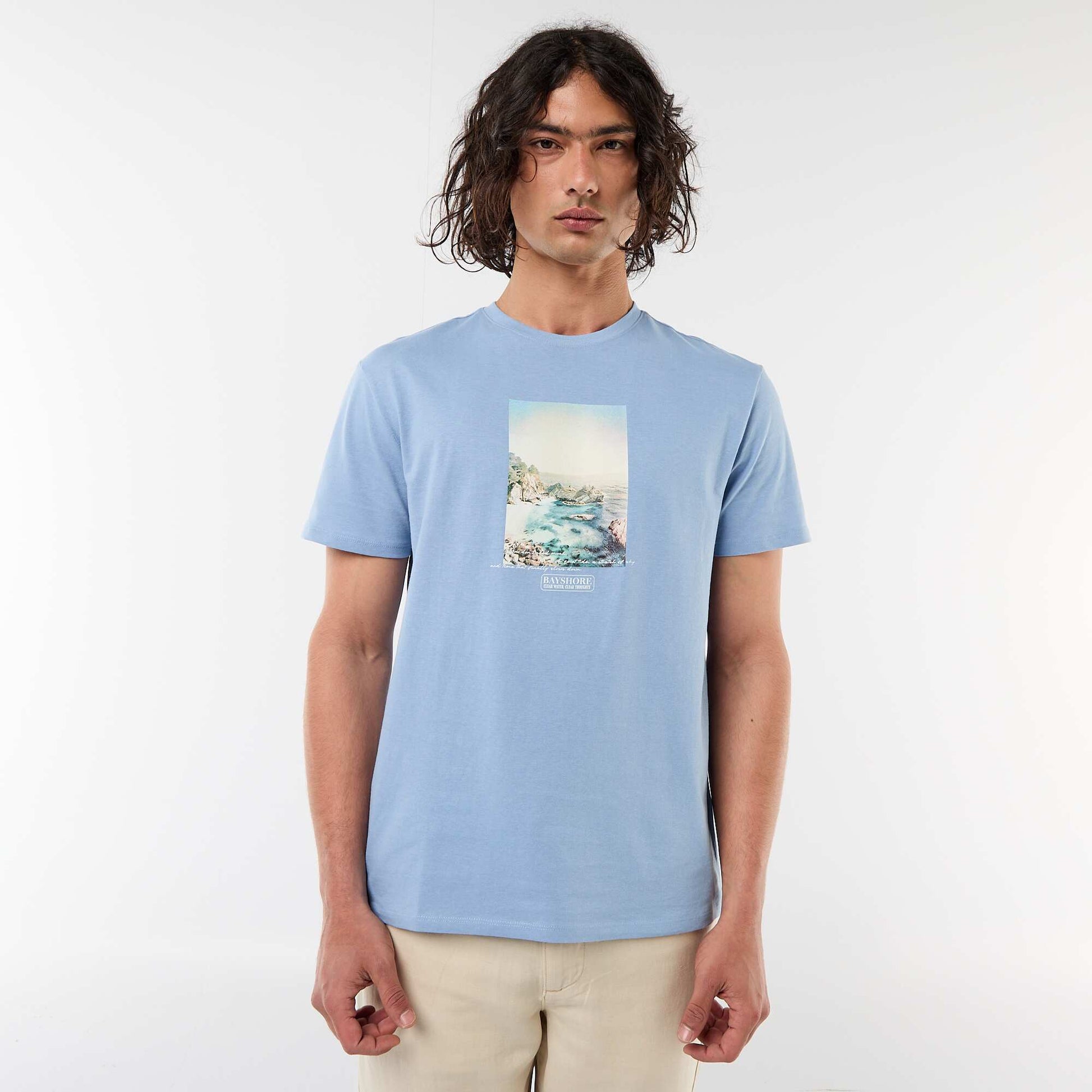 Printed Short-Sleeve T-Shirt with Front and Back Design BLUE