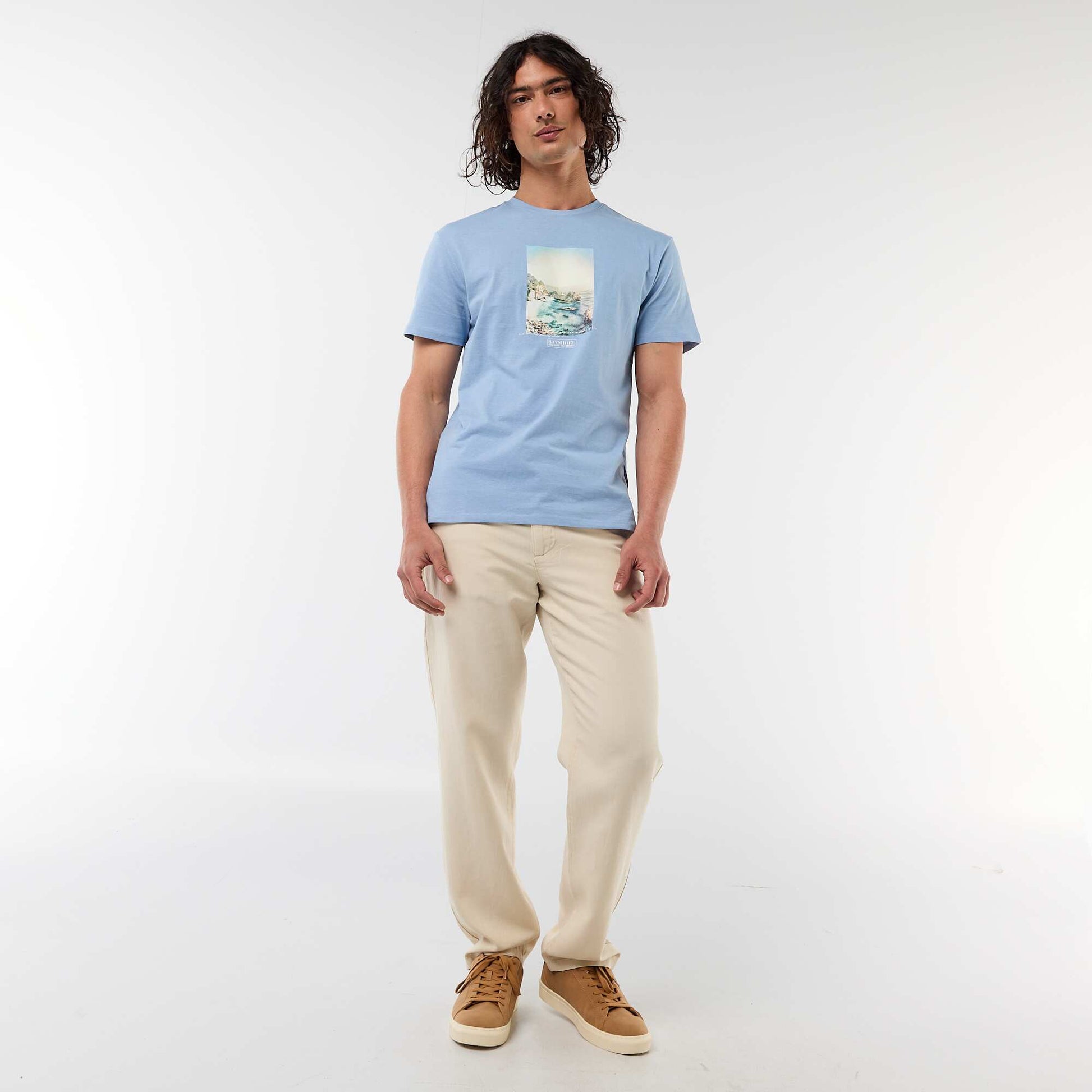 Printed Short-Sleeve T-Shirt with Front and Back Design BLUE