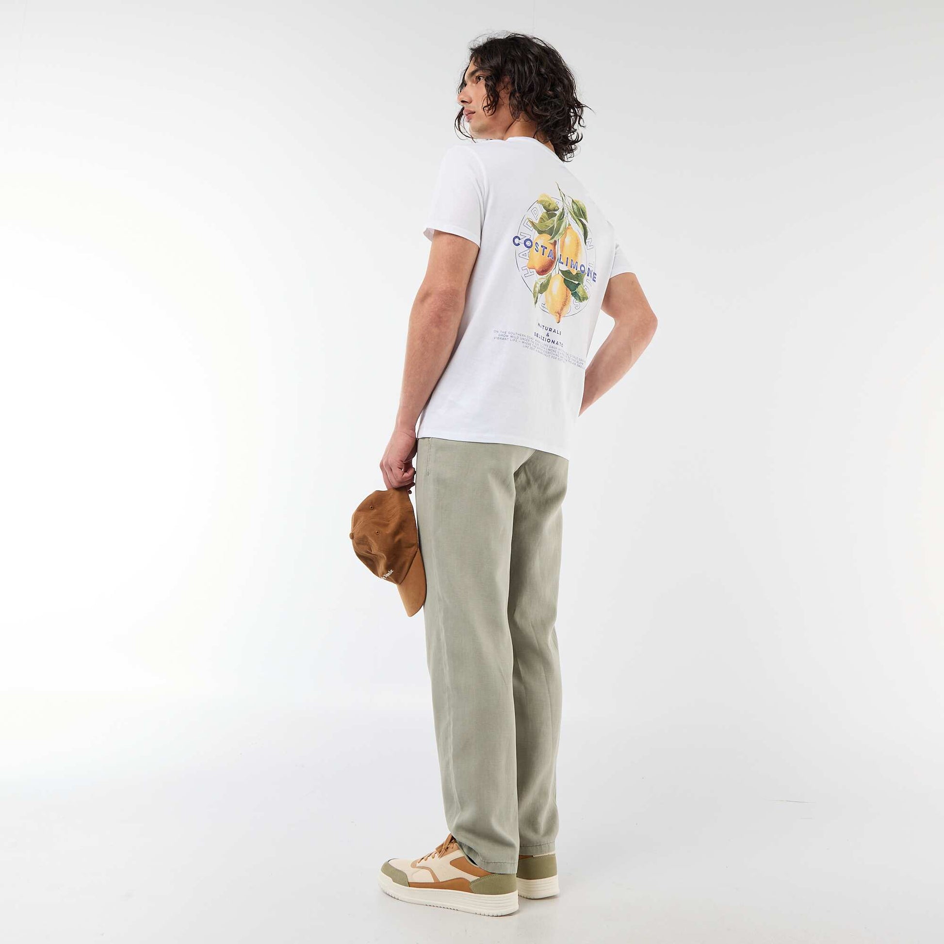Printed Short-Sleeve T-Shirt with Front and Back Design WHITE