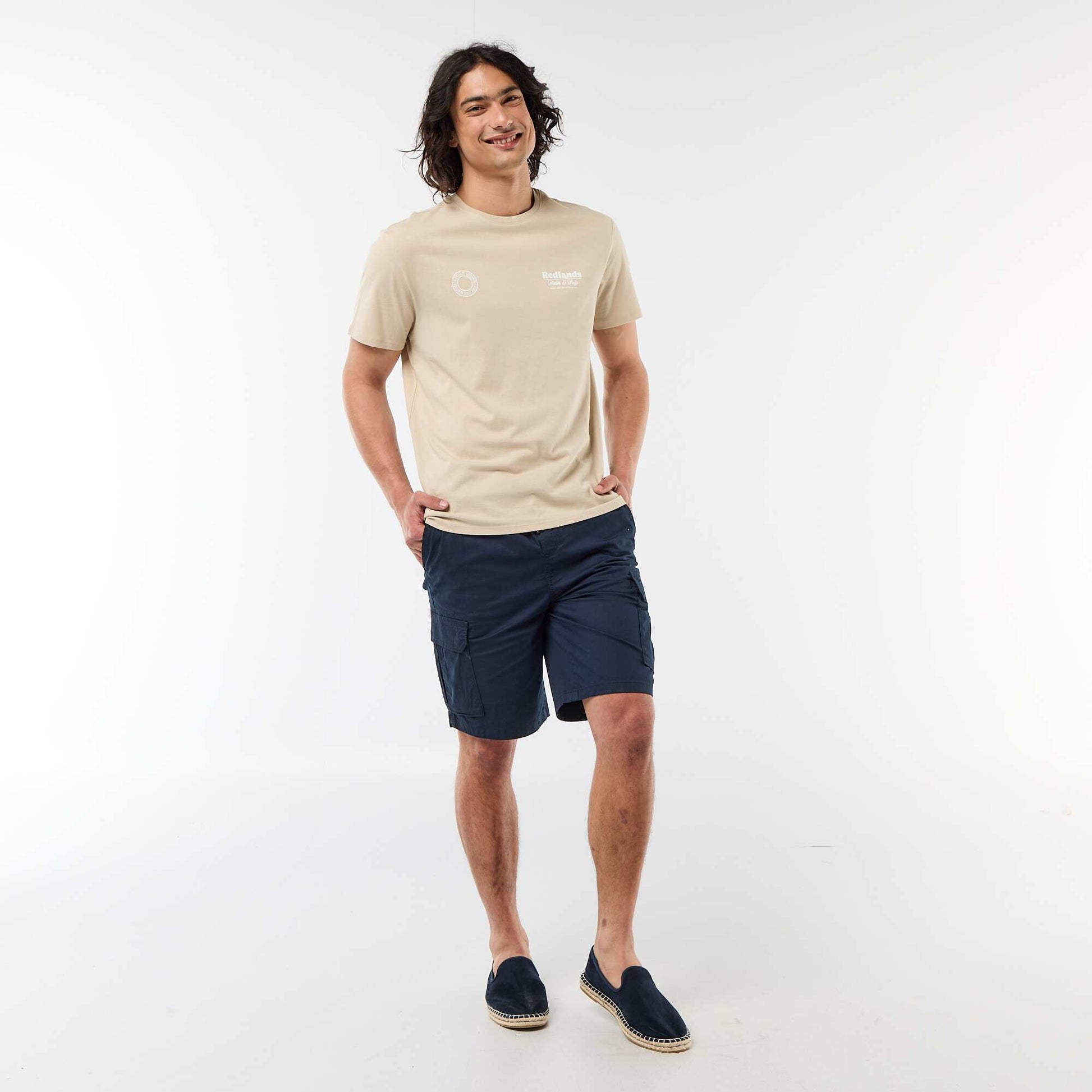 Printed Short-Sleeve T-Shirt with Front and Back Design BEIGE