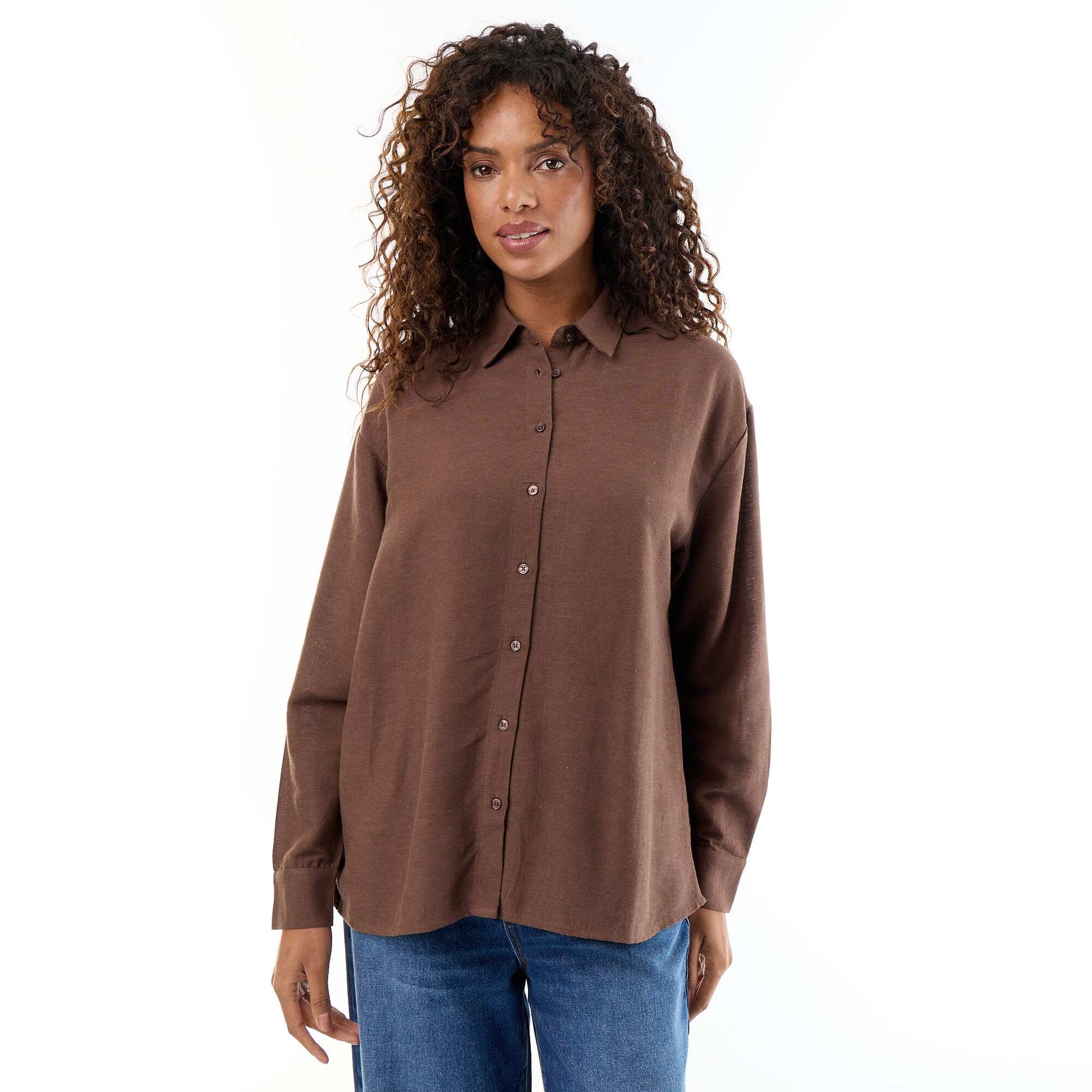 Blended Linen Shirt BROWN
