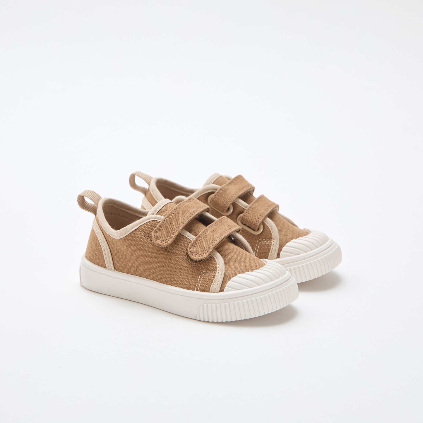 Canvas Trainers with Hook-and-Loop Straps BROWN