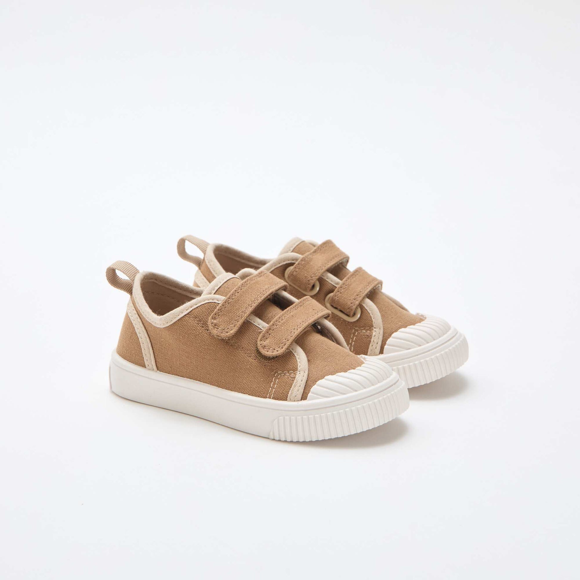 Canvas Trainers with Hook-and-Loop Straps BROWN