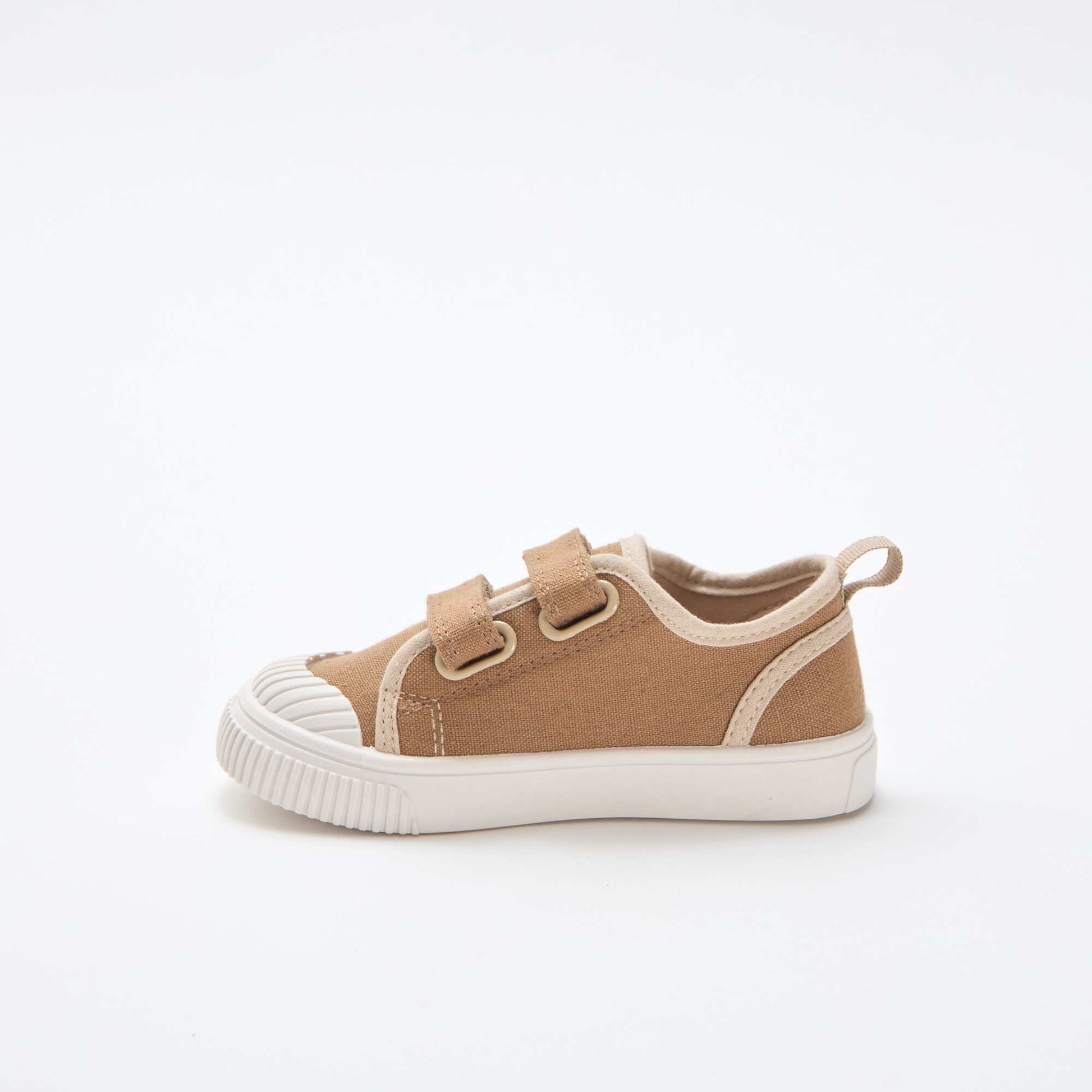 Canvas Trainers with Hook-and-Loop Straps BROWN