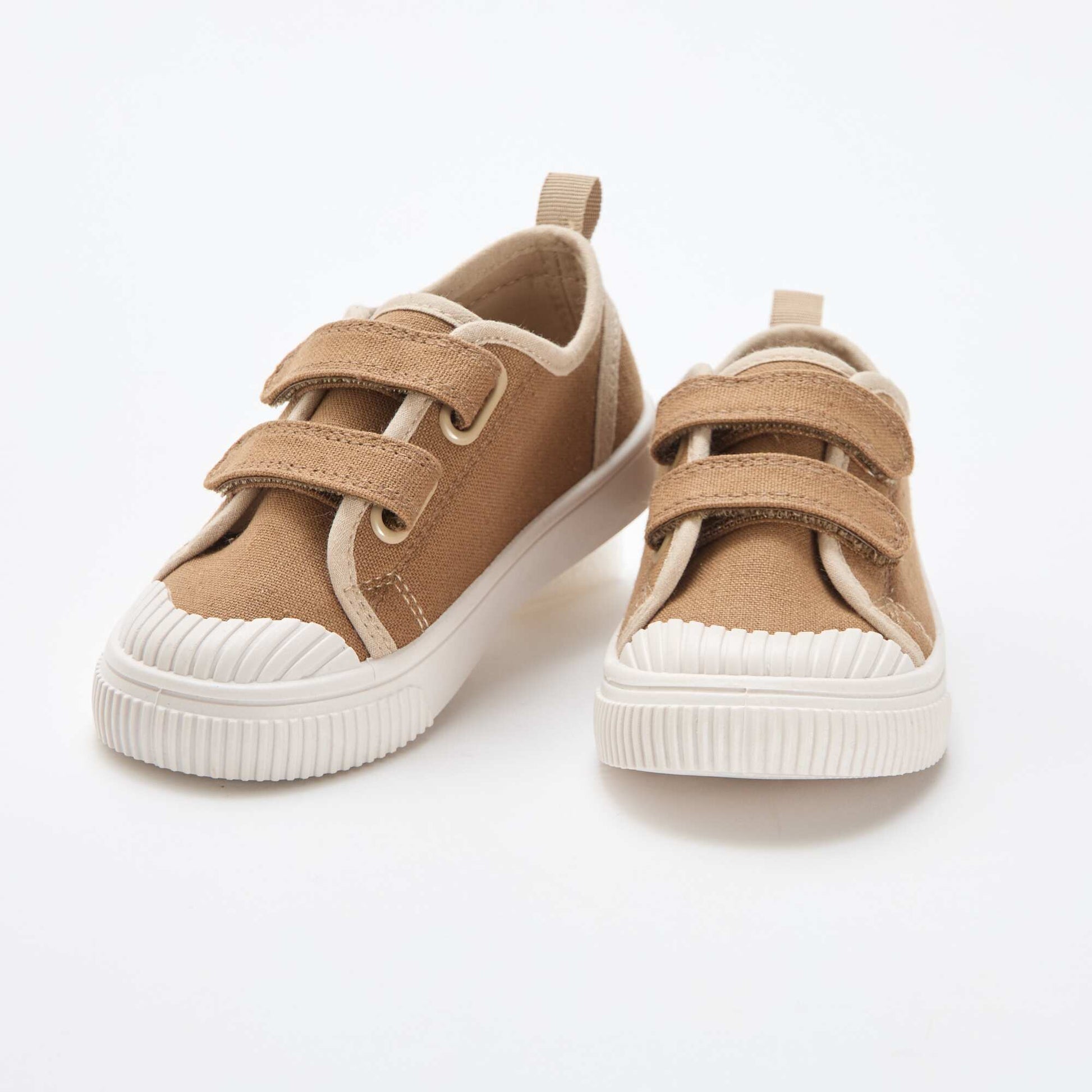 Canvas Trainers with Hook-and-Loop Straps BROWN