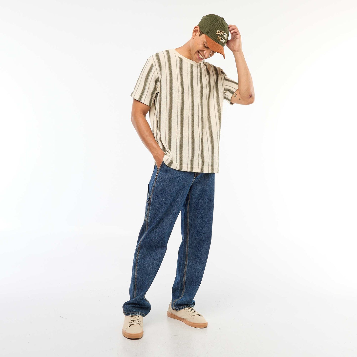 Short-Sleeved Knit T-Shirt BEIGE