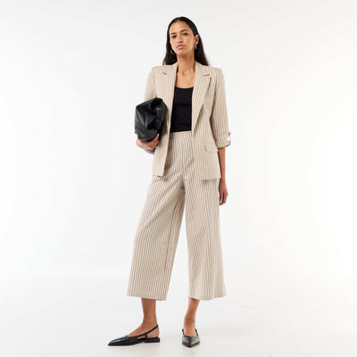 Wide-Leg Linen-Blend Pants BEIGE