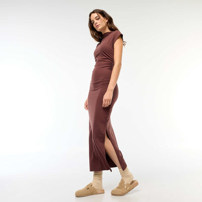 Long Dress with Ruching BROWN