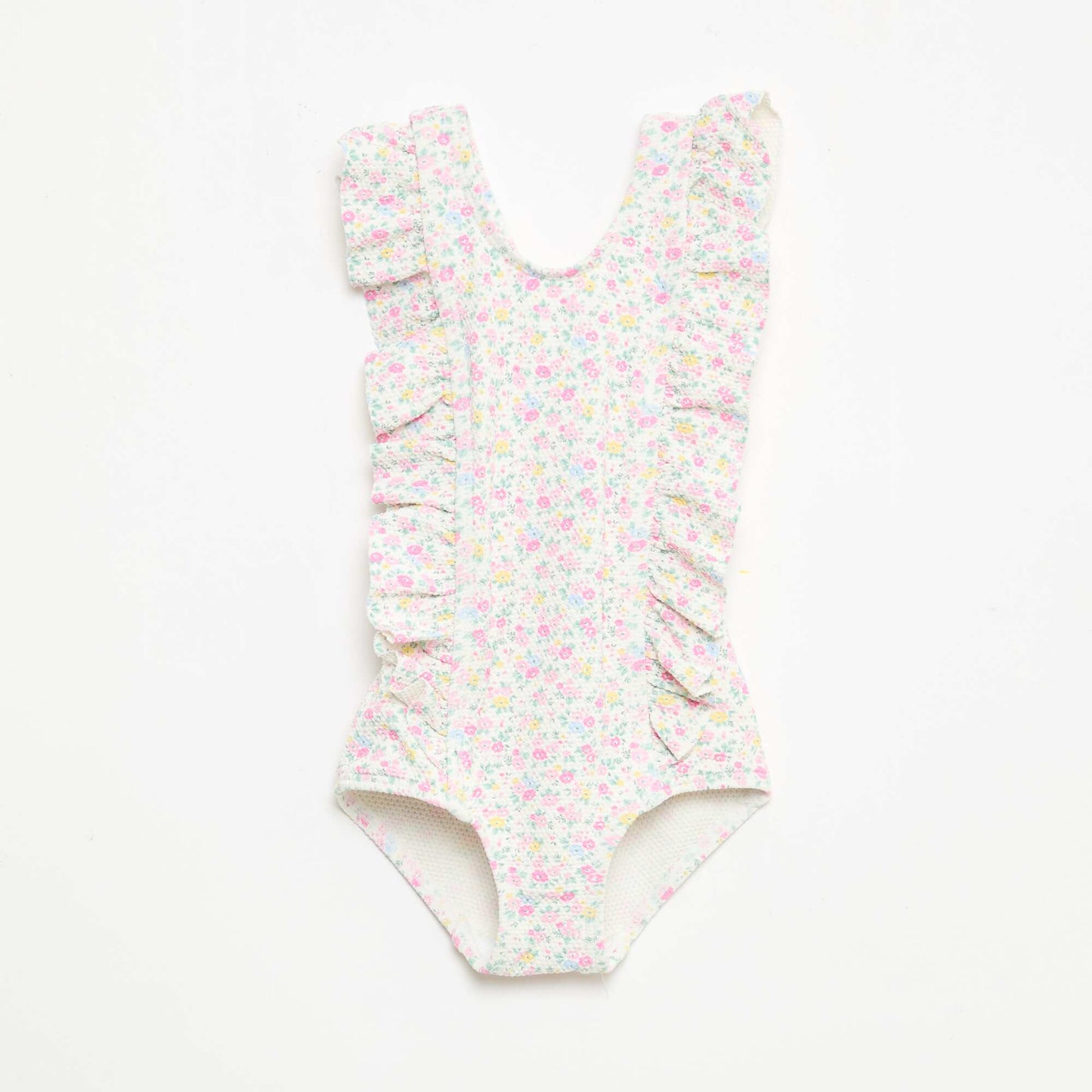 Patterned Swimsuit with Ruffles WHITE