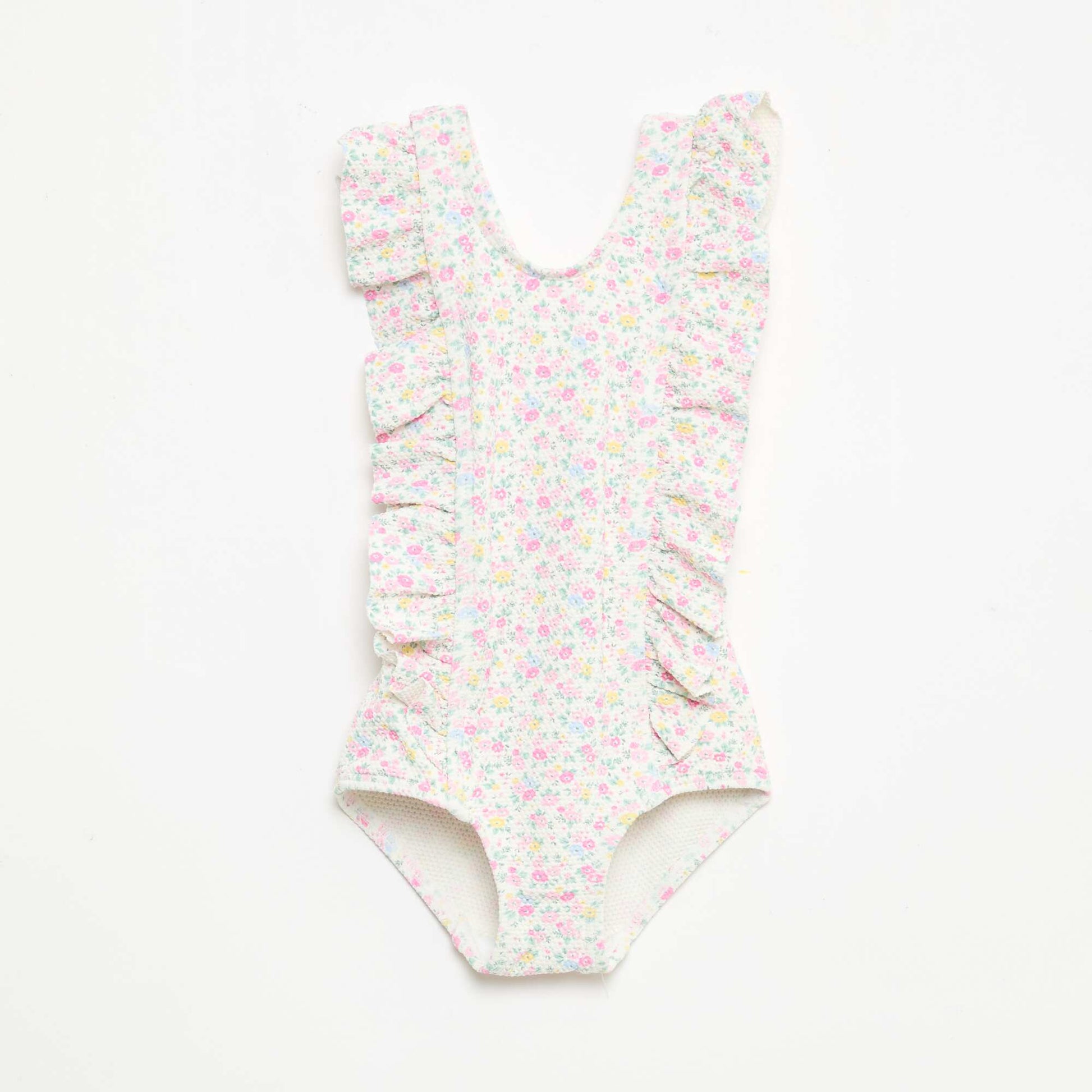 Patterned Swimsuit with Ruffles WHITE