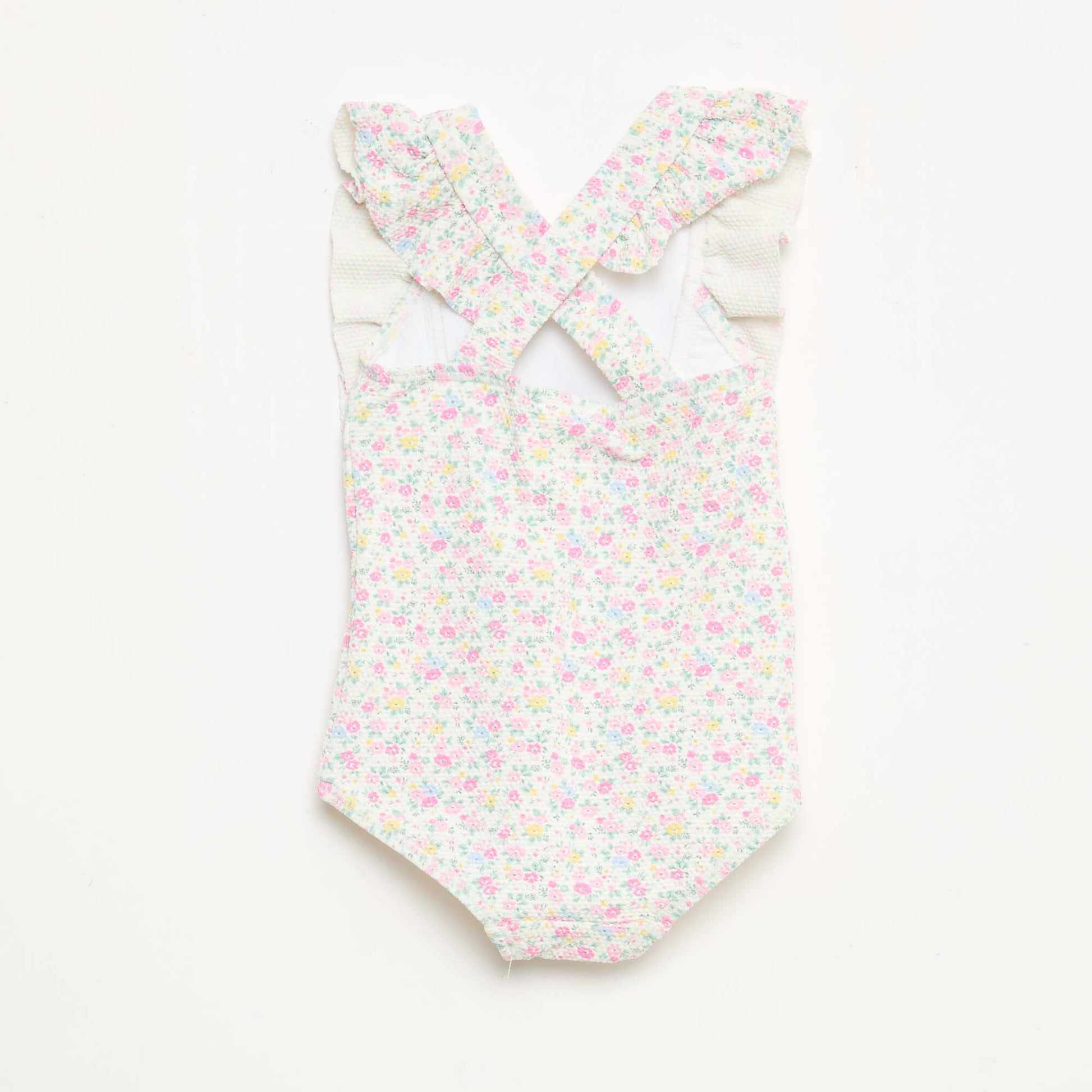 Patterned Swimsuit with Ruffles WHITE
