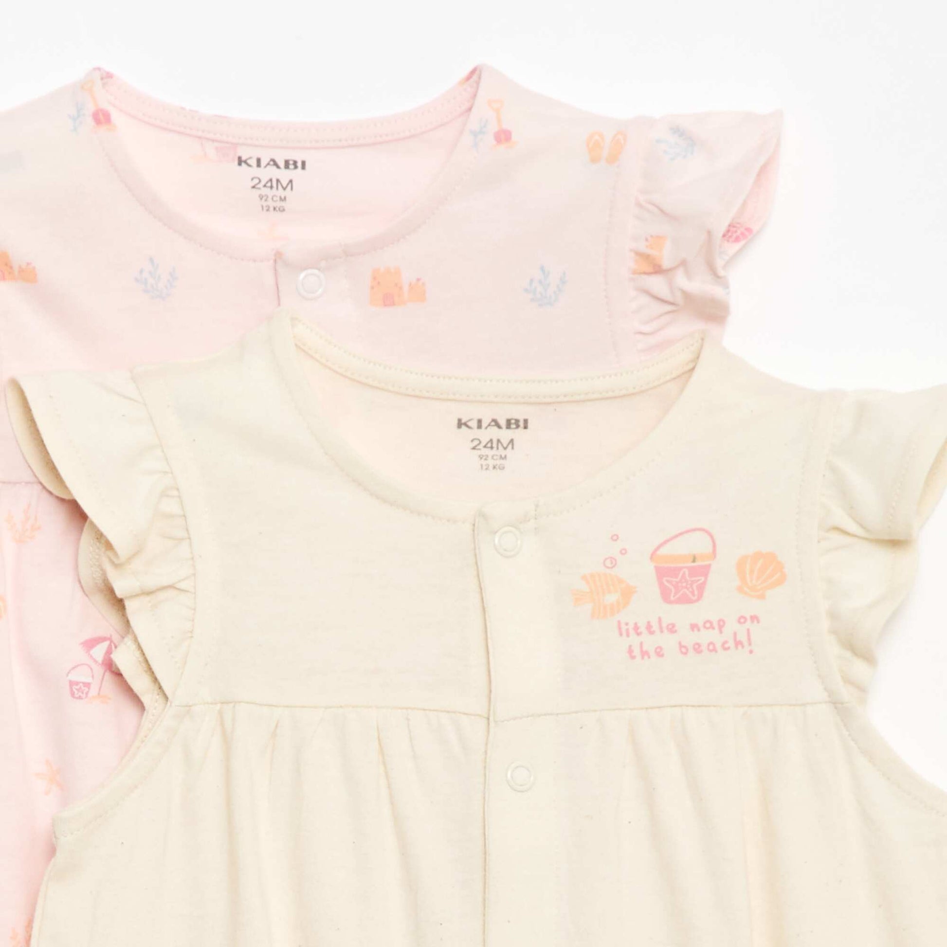 2-Pack Lightweight Sleepsuits with Ruffled Armholes PINK